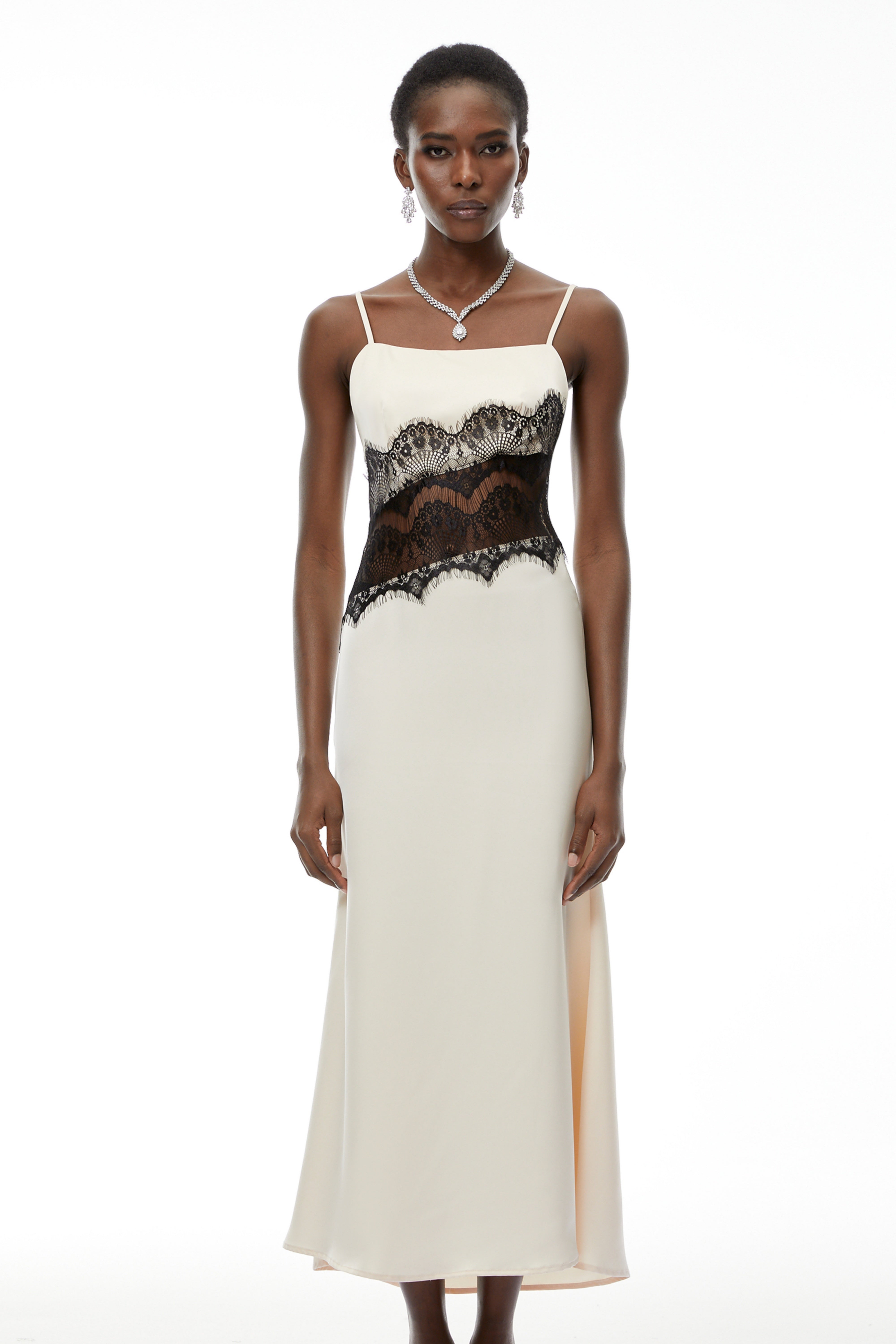 Brooklyn White Lace Panel Midi Dress