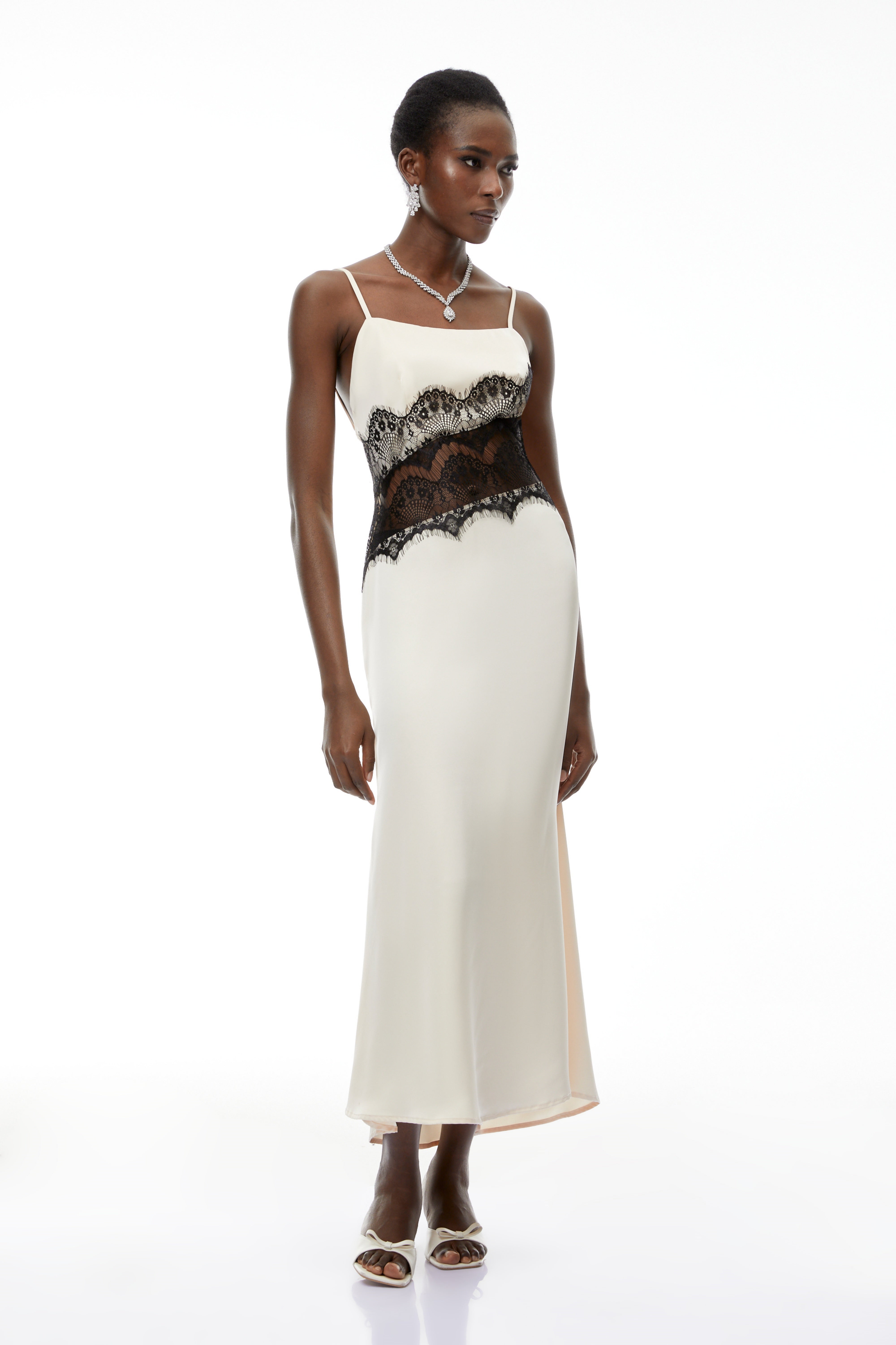 Brooklyn White Lace Panel Midi Dress