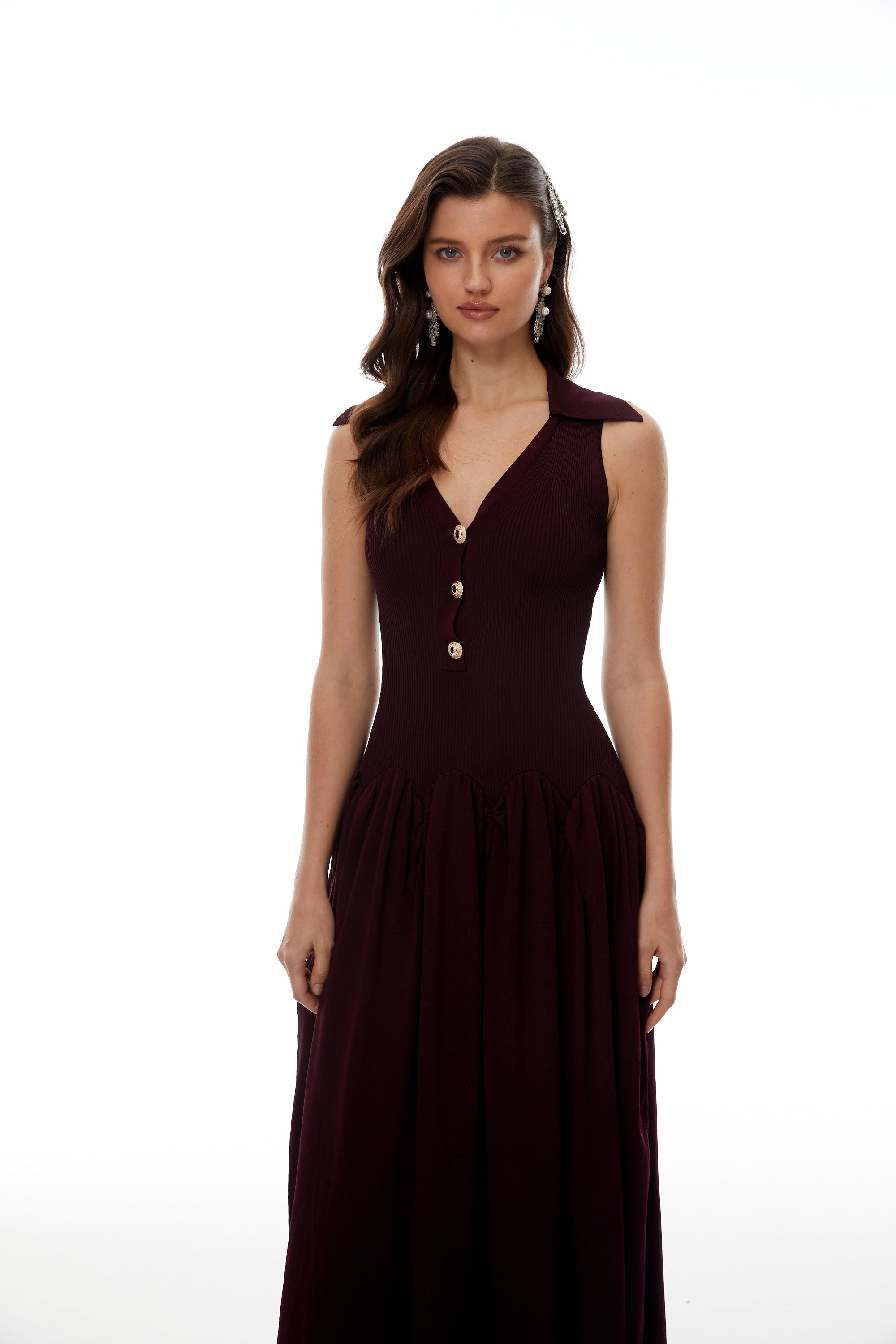 Brynhildur Burgundy Sleeveless Knit Maxi Dress (Final Sale)