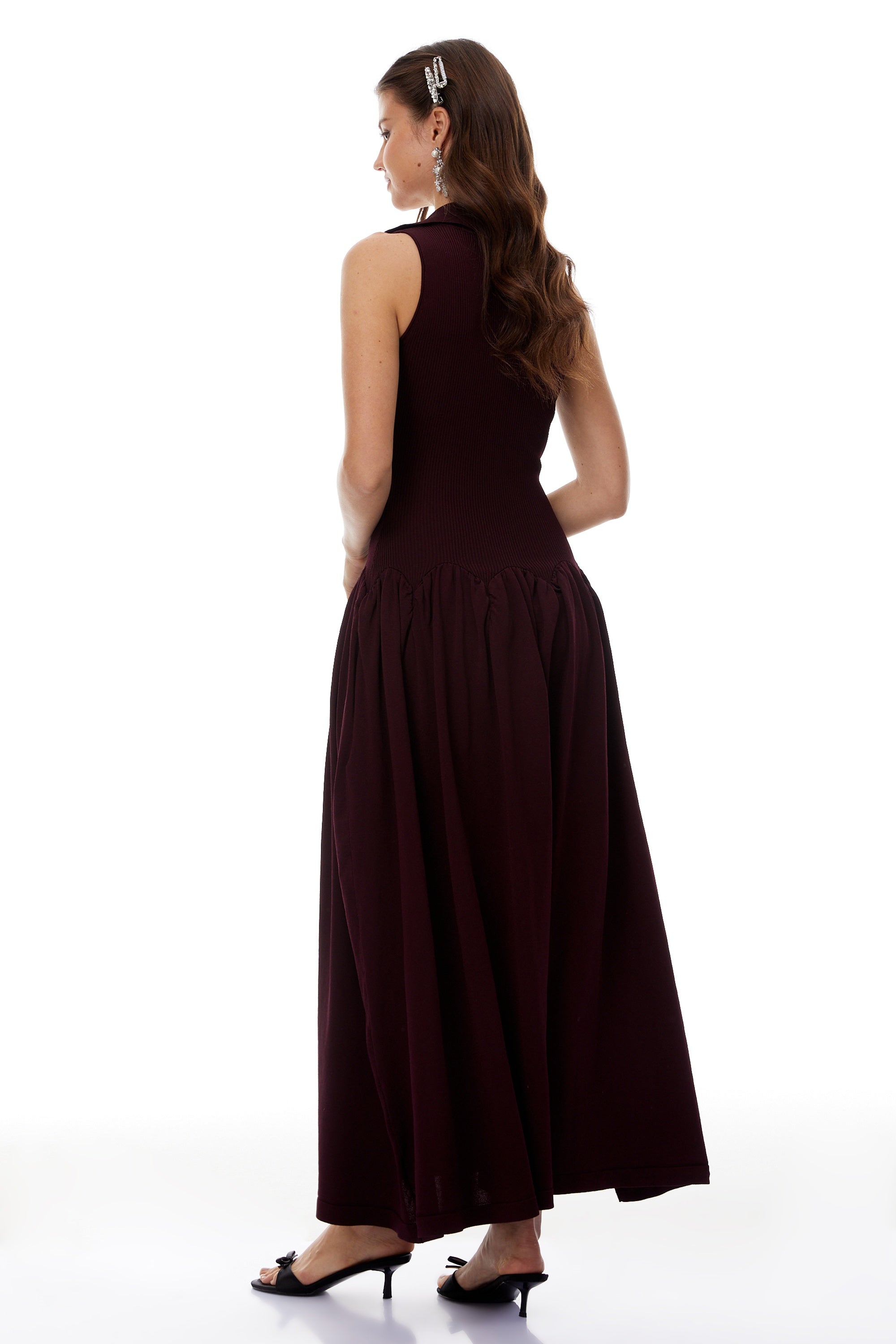 Brynhildur Burgundy Sleeveless Knit Maxi Dress (Final Sale)