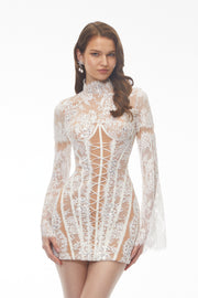 Bulelwa White Semi-Sheer Floral Lace Mini Dress