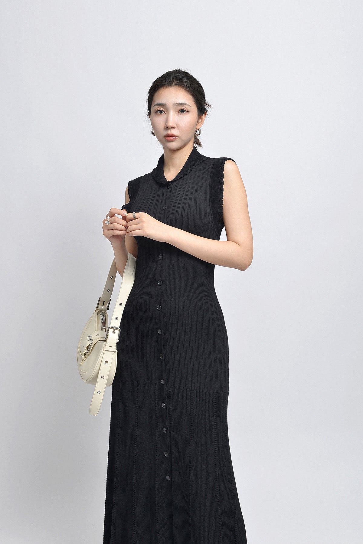 SANDRO black Sleeveless Ribbed midi dress - Black