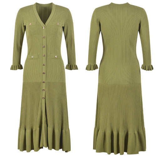 SANDRO LILWENN  KNITTED MIDI DRESS - Green