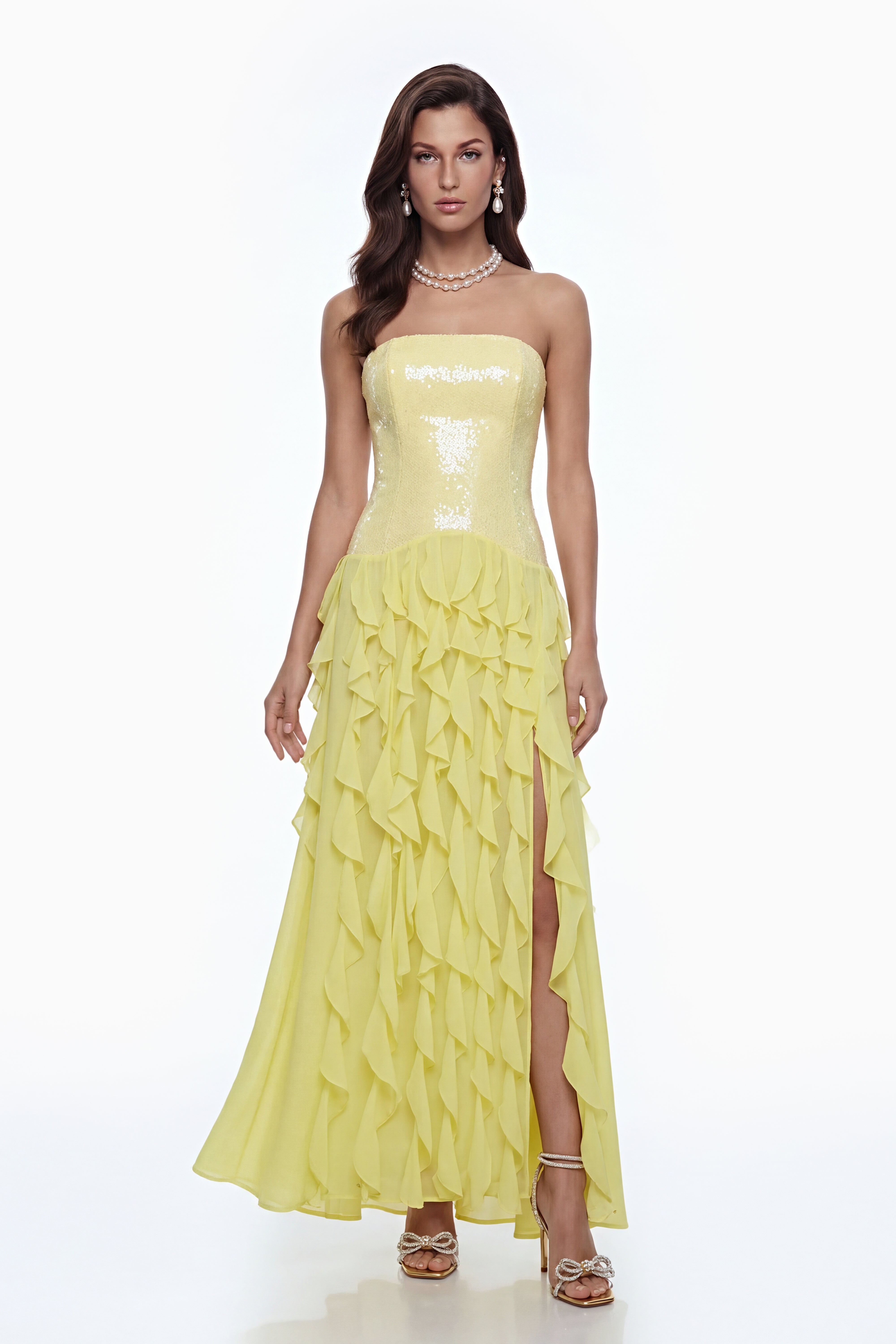 Caelia Yellow Off Shoulder Maxi Dress with Slit