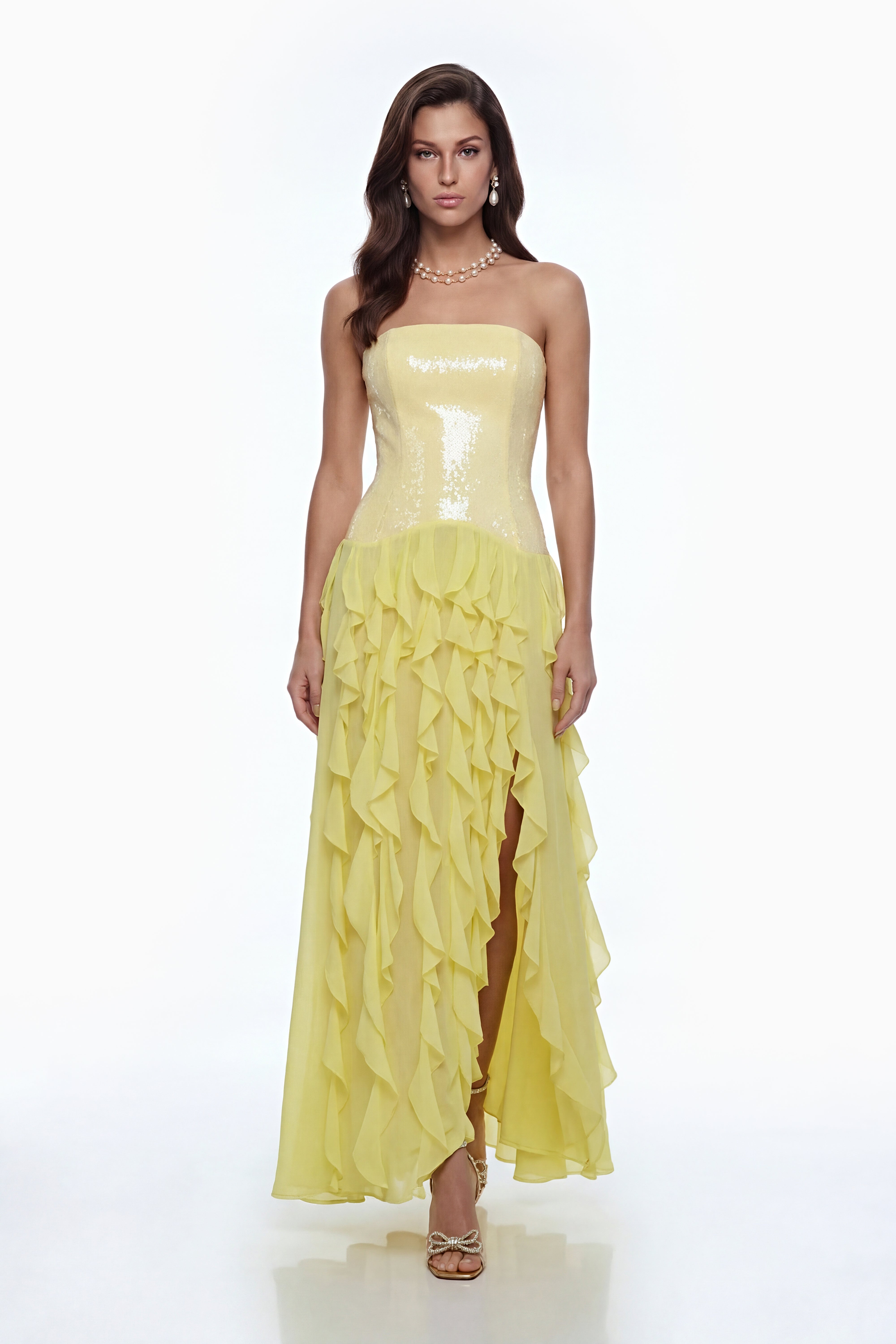 Caelia Yellow Off Shoulder Maxi Dress with Slit