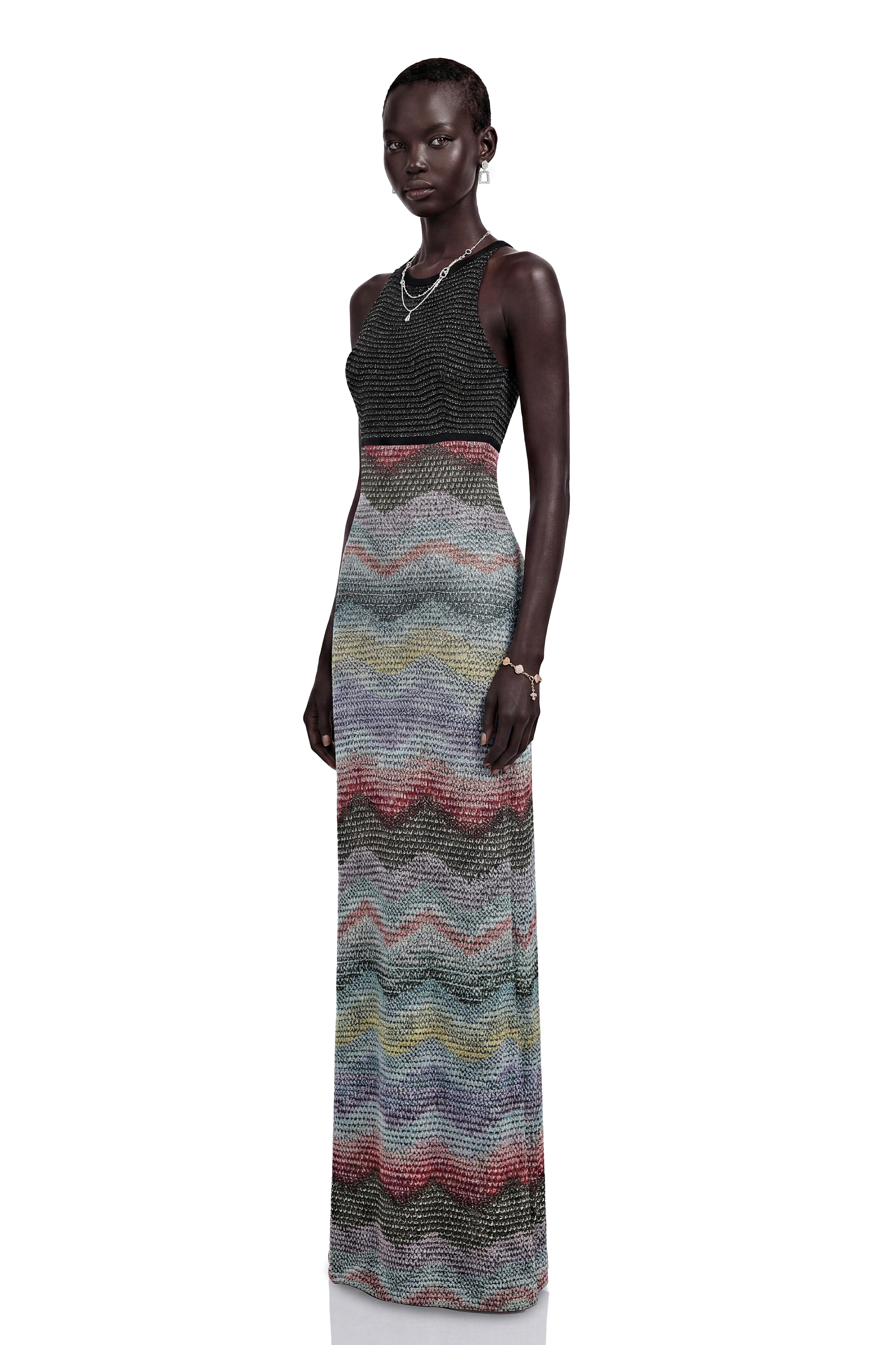 Caitlin Grey Halterneck Color Block Maxi Dress