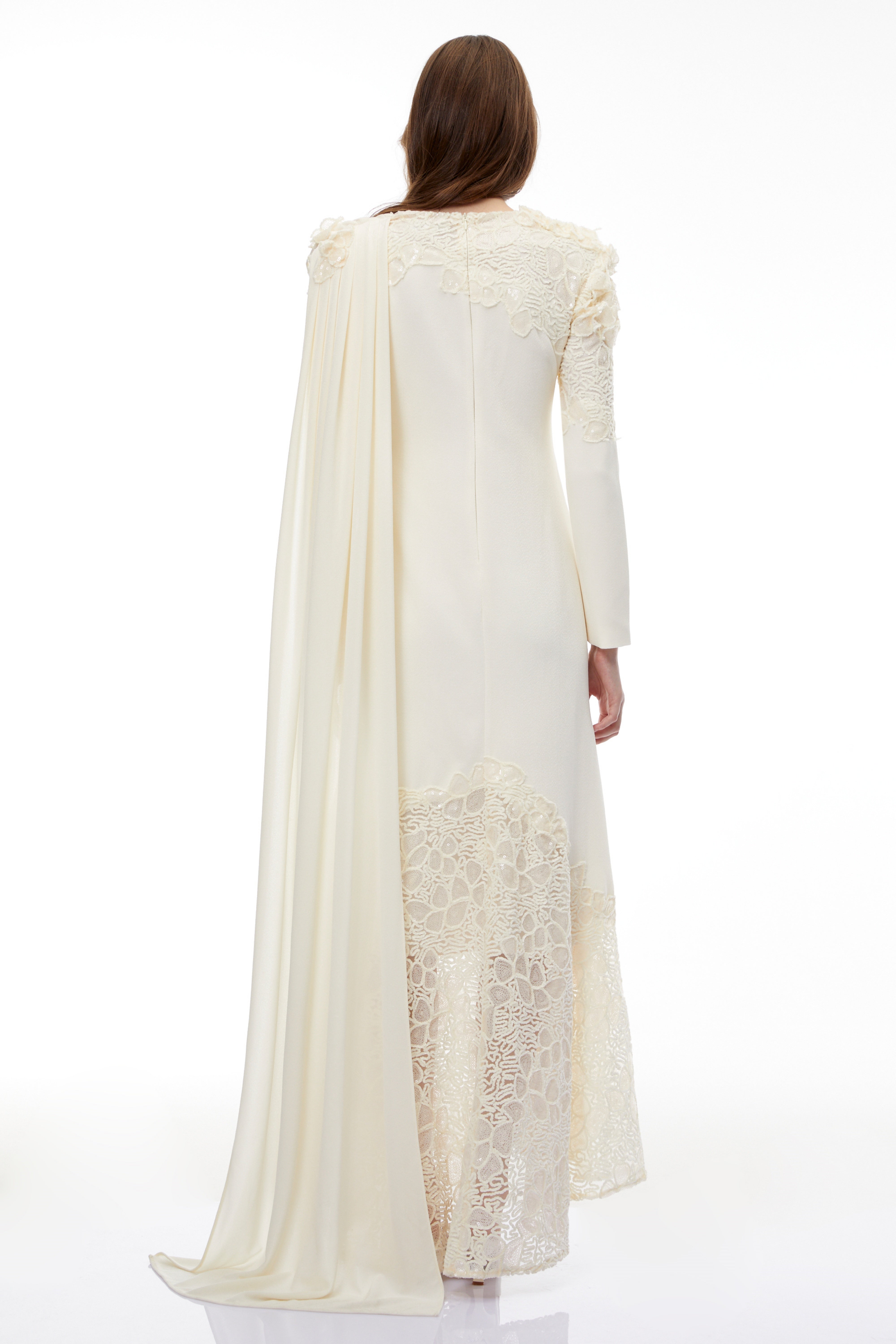 Calanthe Champagne Floral Lace Maxi Dress with Ribbon Detail (Final Sale-US Only)