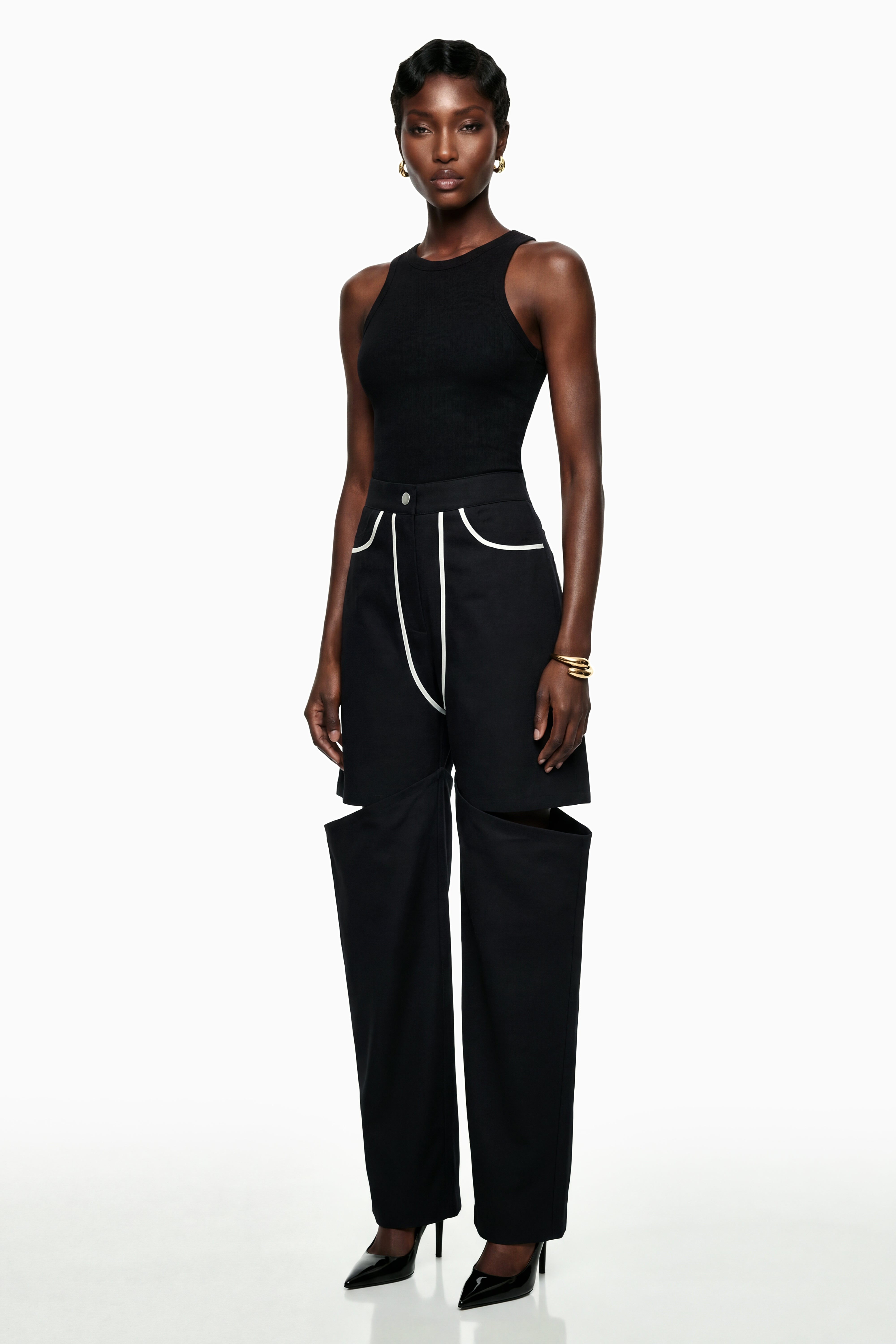 Calypso Black Cut-Out Wide Leg Trousers