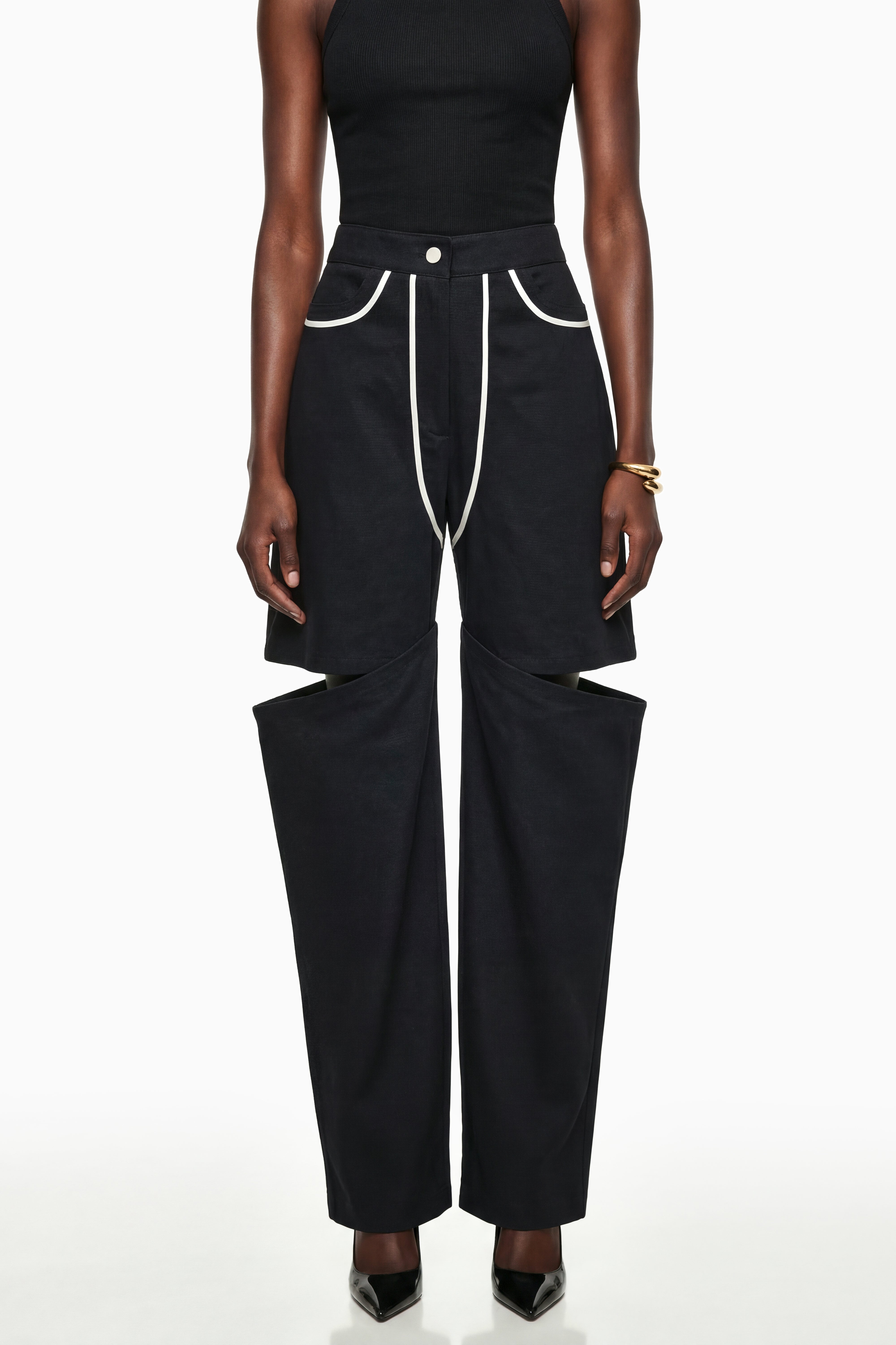 Calypso Black Cut-Out Wide Leg Trousers