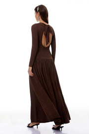 Campagne Brown Open-Back Shirred Maxi Dress
