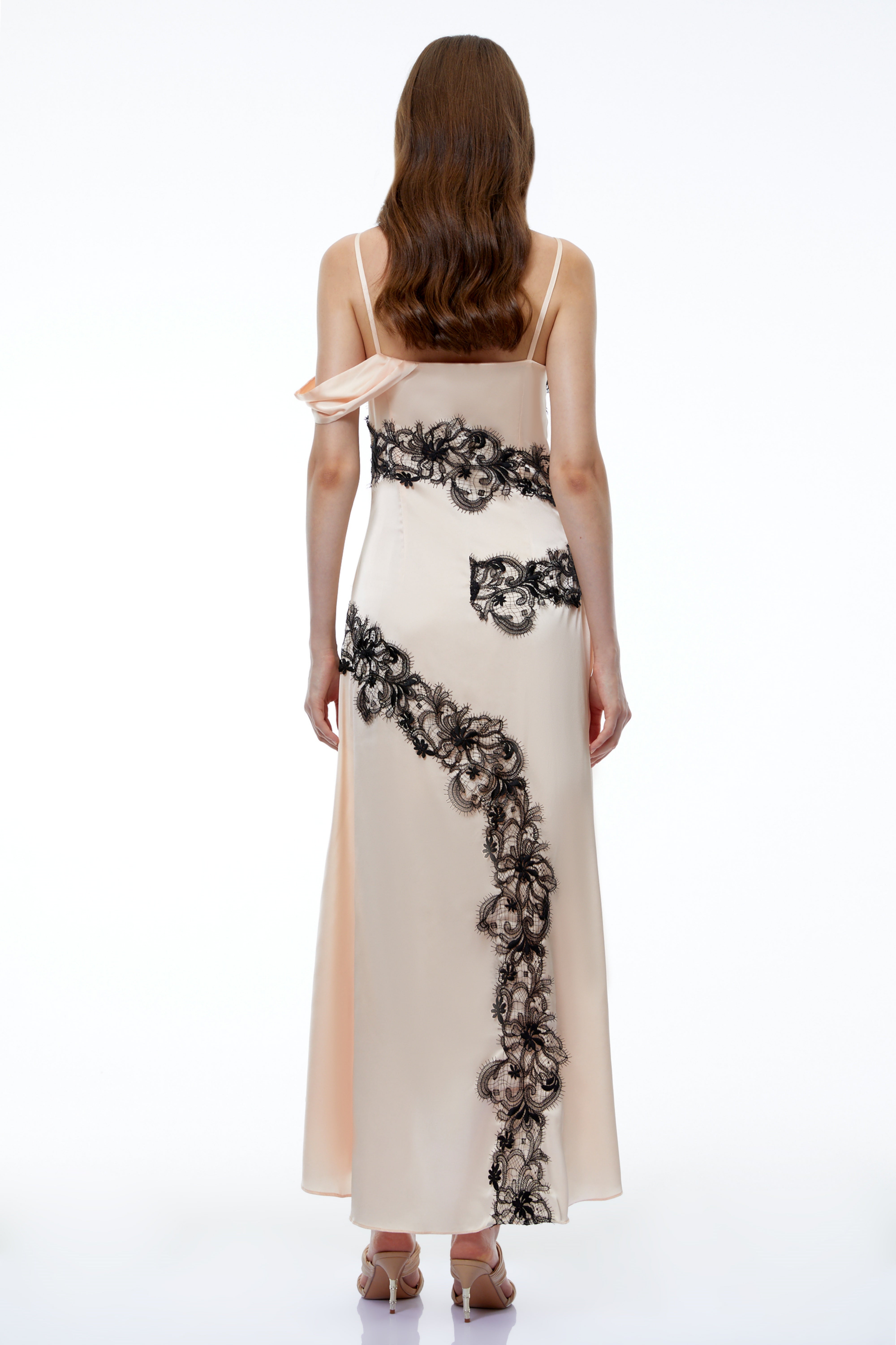 Carl Cream White Asymmetrical Midi Dress with Lace Panels