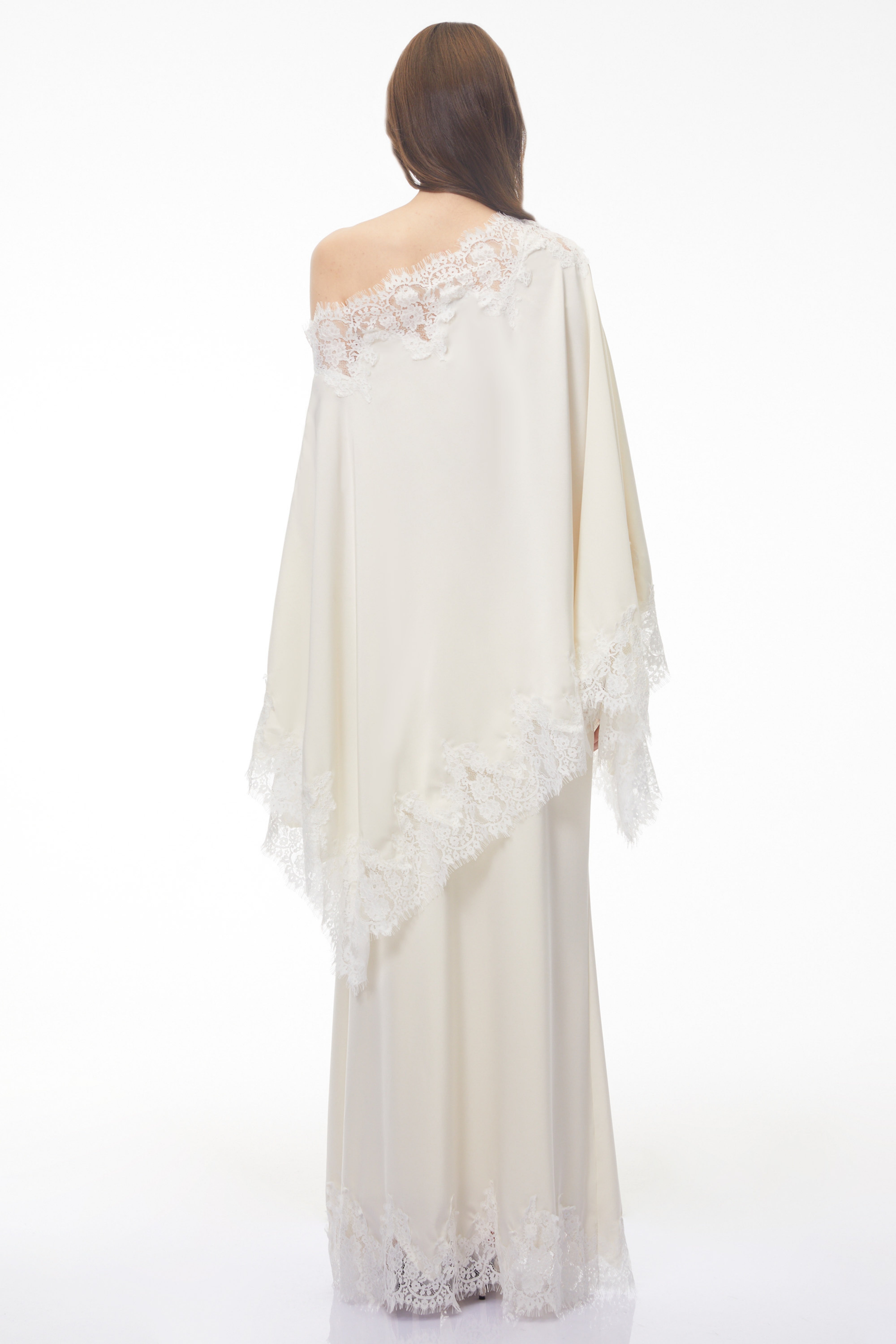 Carlota Cream Maxi Dress with Cape and Lace Trim