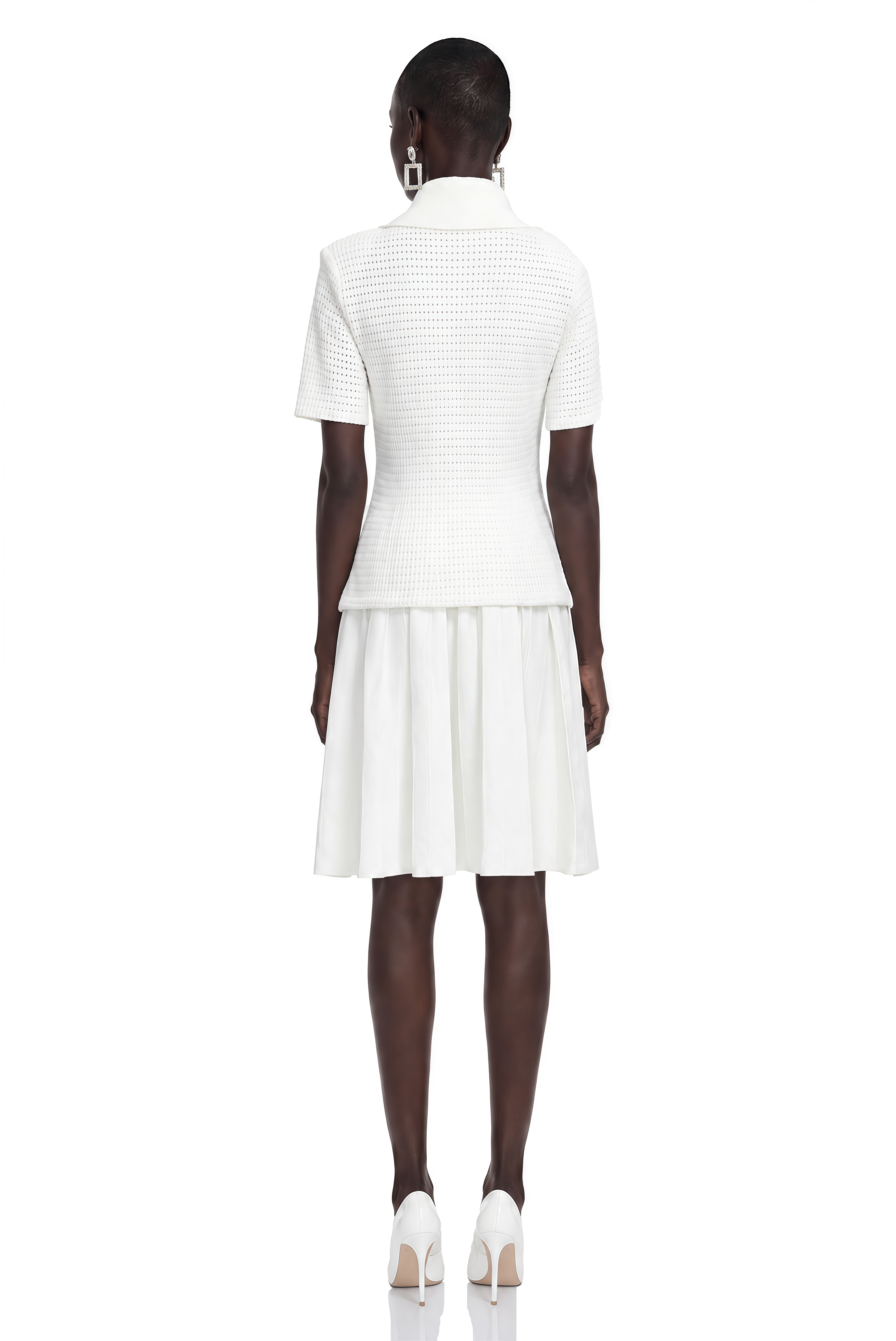 Carol White Collared Blouse & Pleated Skirt Set