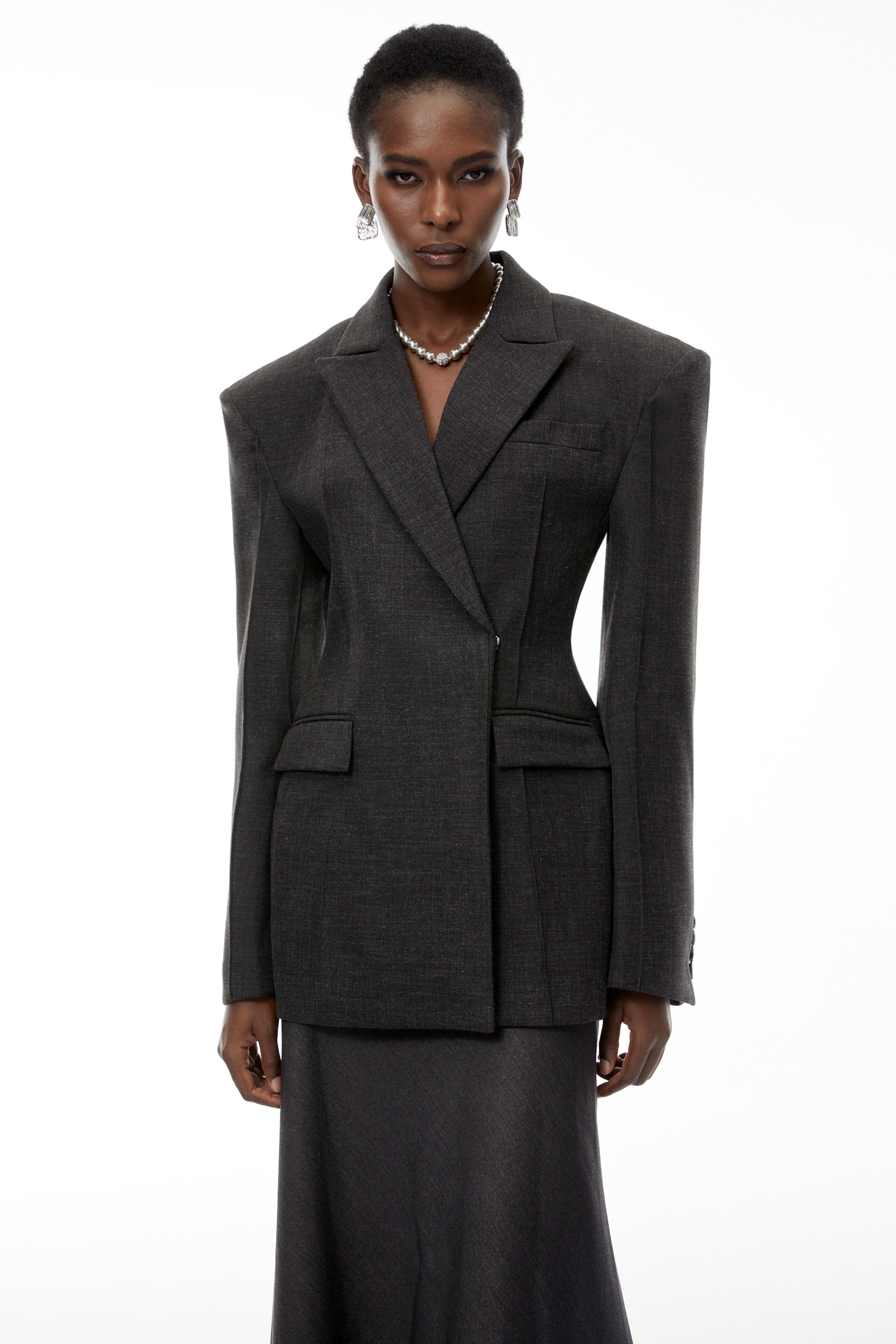 Caspian Grey Asymmetrical Oversize Blazer