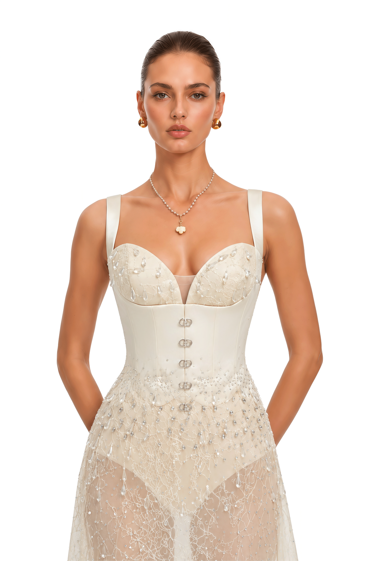 cassidy champagne embellished corset lace maxi dress