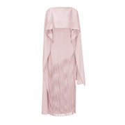 Cayetana Nude Pink Fringe Maxi Dress with Cape Effect