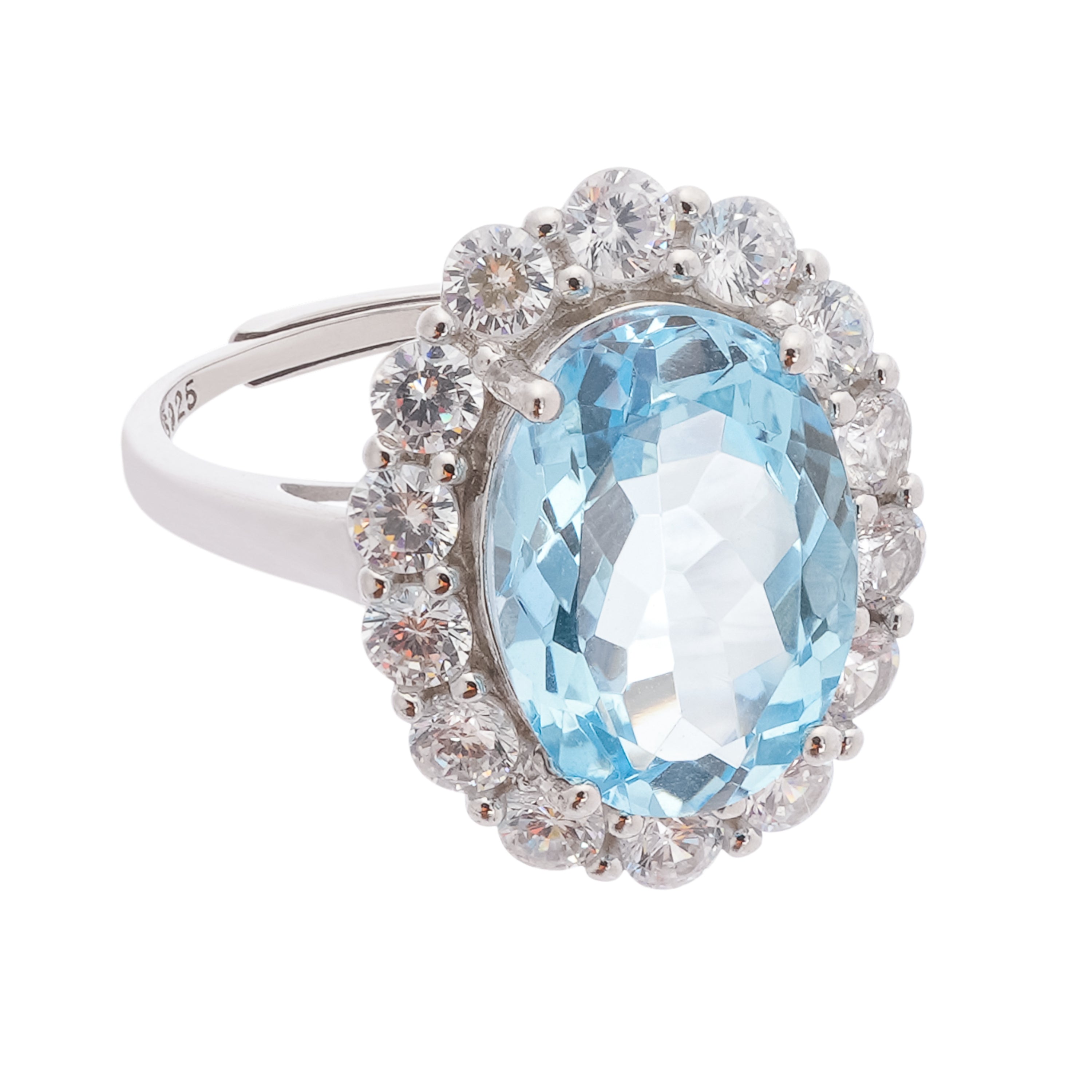 Celeste Blue Topaz Oval Cut Halo Sterling Silver Ring