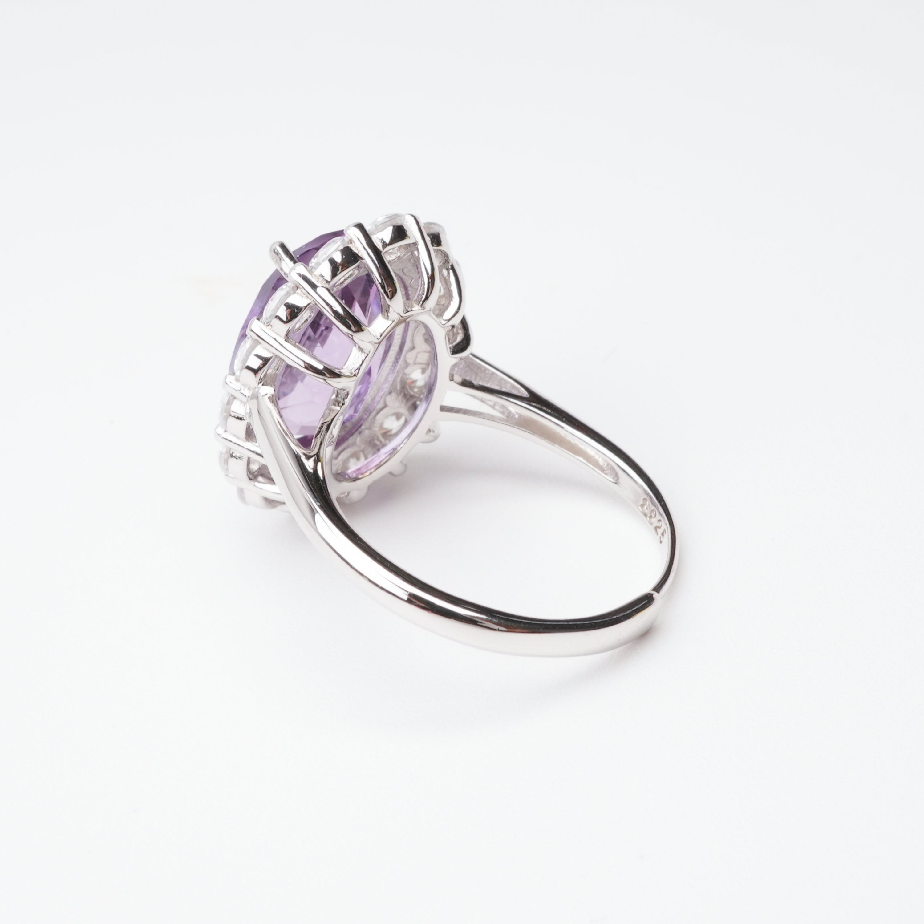 Celeste Purple Amethyst Oval Cut Halo Sterling Silver Ring