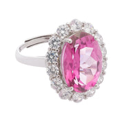 Celeste Red Topaz Oval Cut Halo Sterling Silver Ring