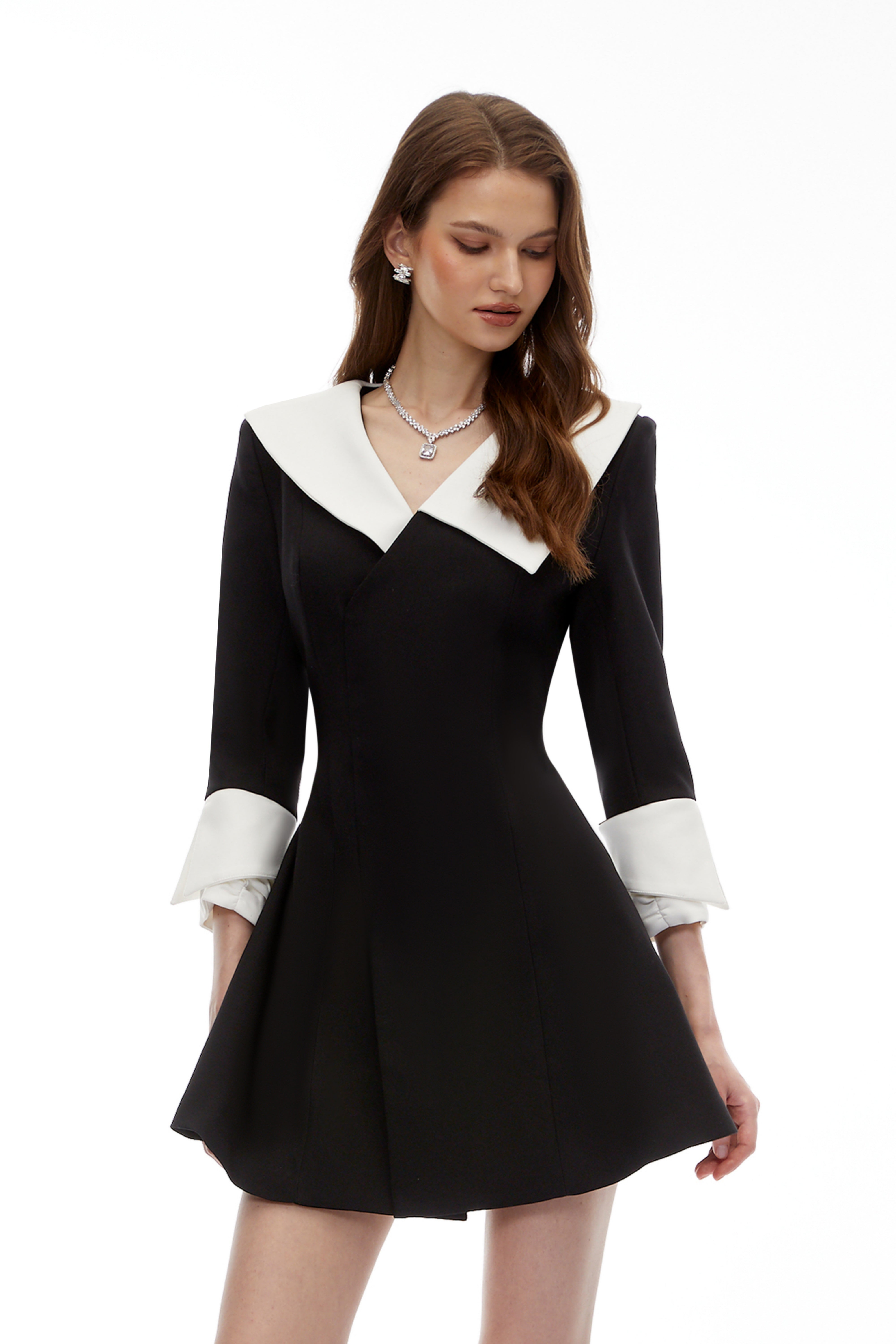 Celestine Black V-Neck Color Block Mini Dress
