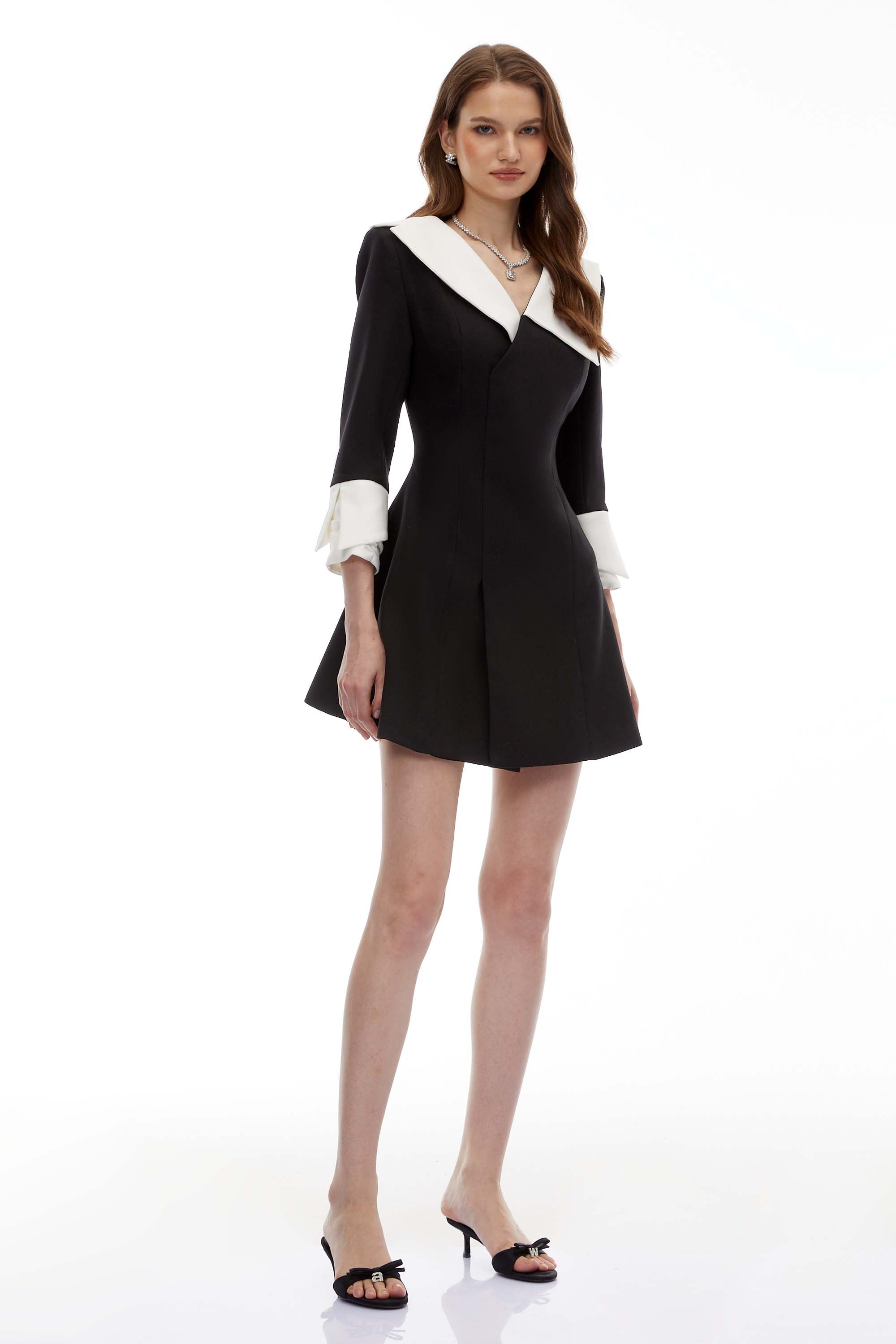 Celestine Black V-Neck Color Block Mini Dress