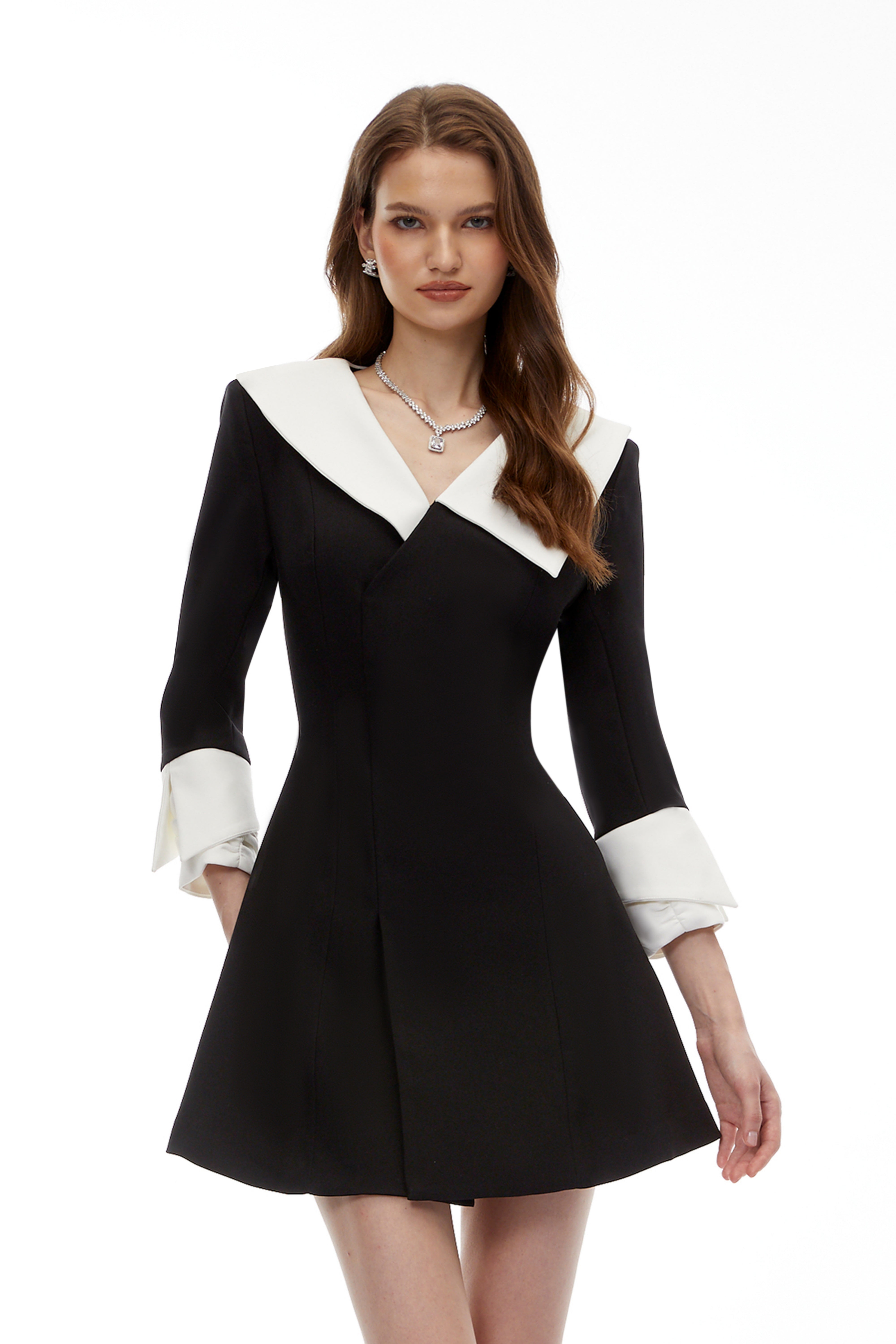 Celestine Black V-Neck Color Block Mini Dress