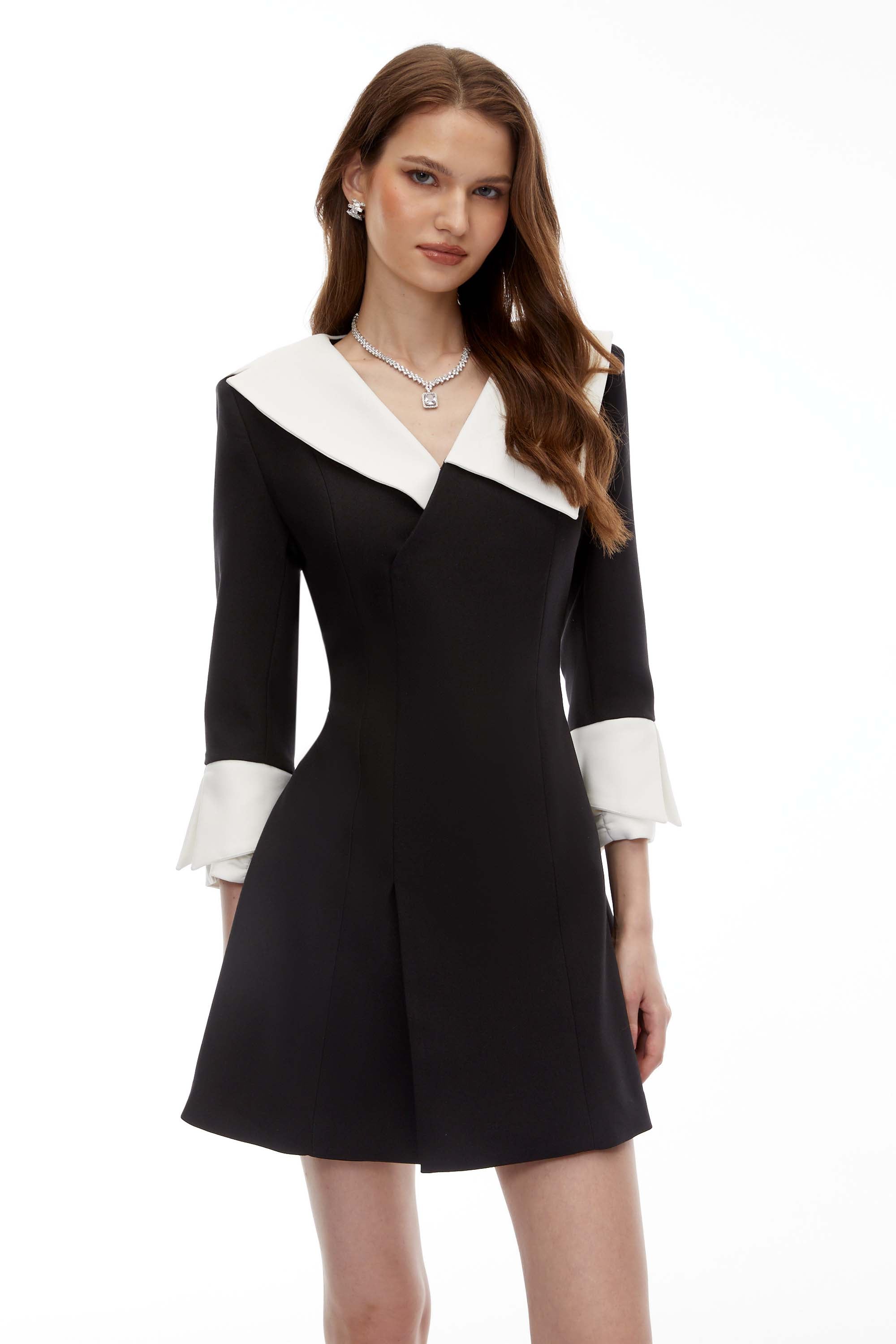 Celestine Black V-Neck Color Block Mini Dress