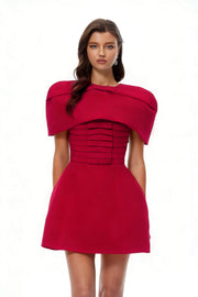 Celía Red Cape Design Flared Mini Dress