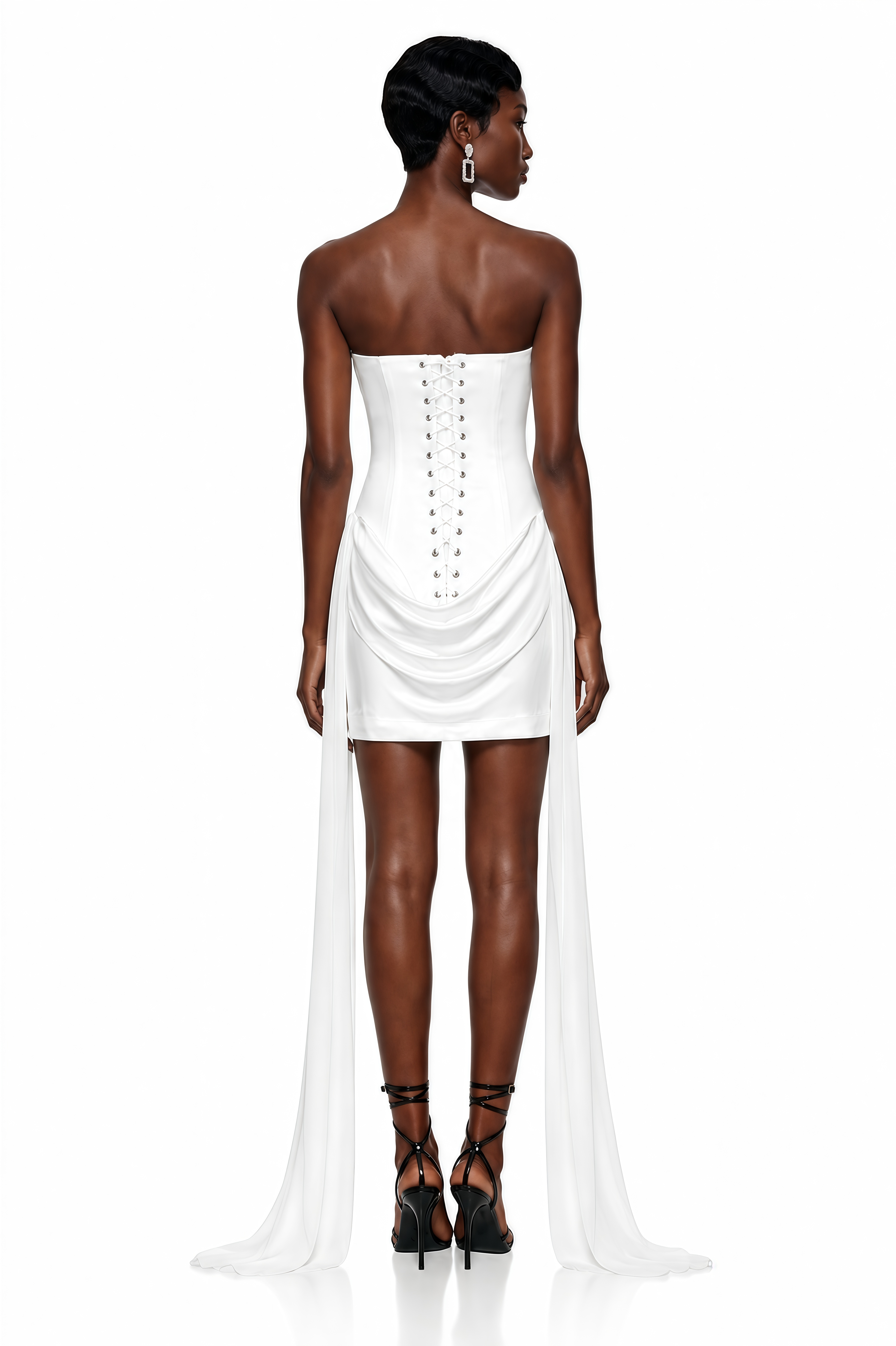 Ceren White Asymmetrical Floral Embroidered Mini Dress