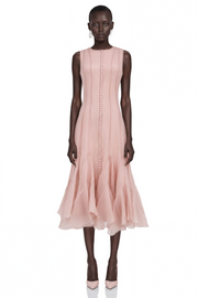 Cevher Pink Asymmetrical Midi Dress with Buttons
