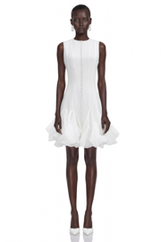 Cevher White Asymmetrical Mini Dress with Buttons