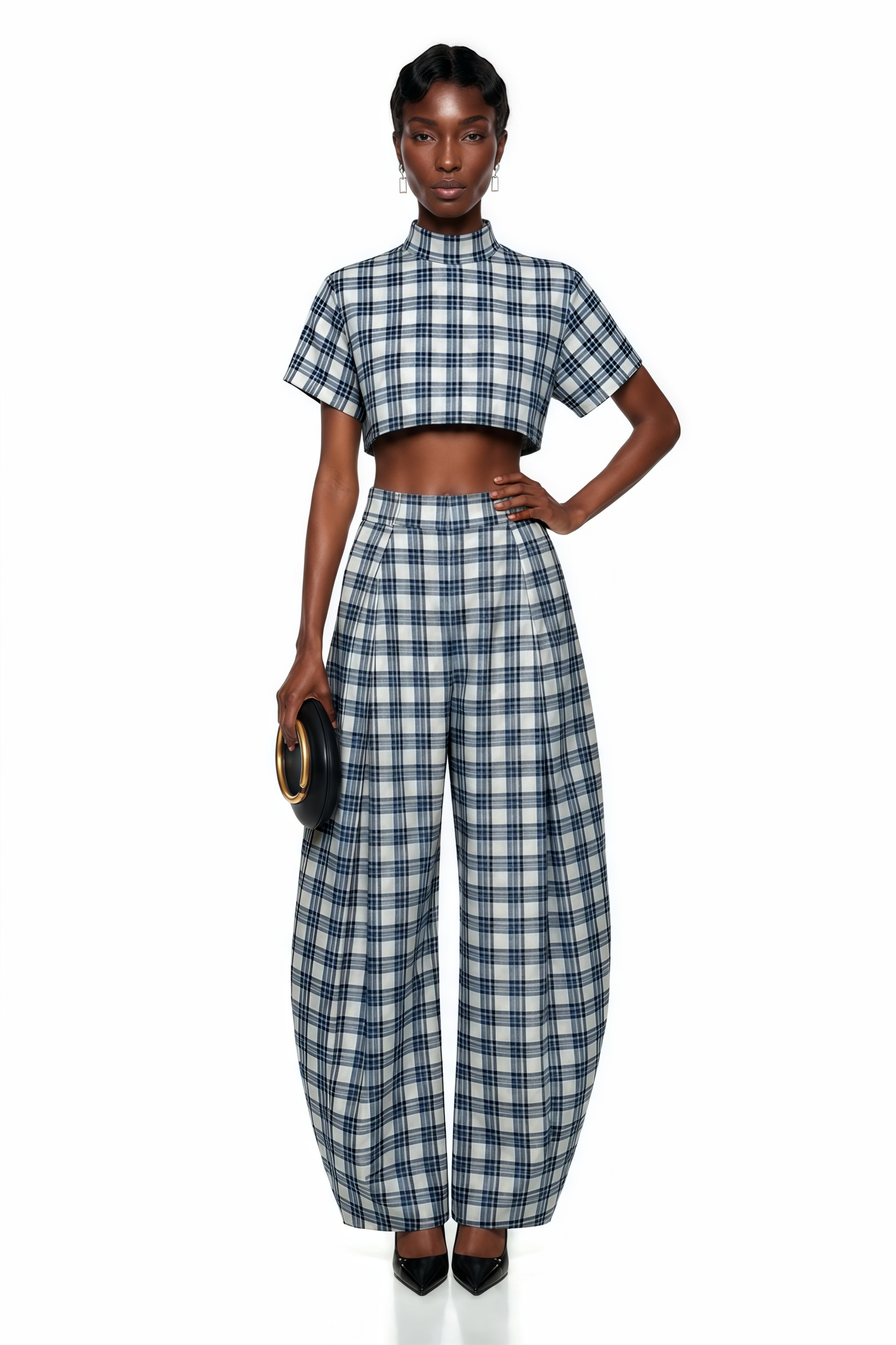 Ceylin Blue Plaid Top & Trousers Set