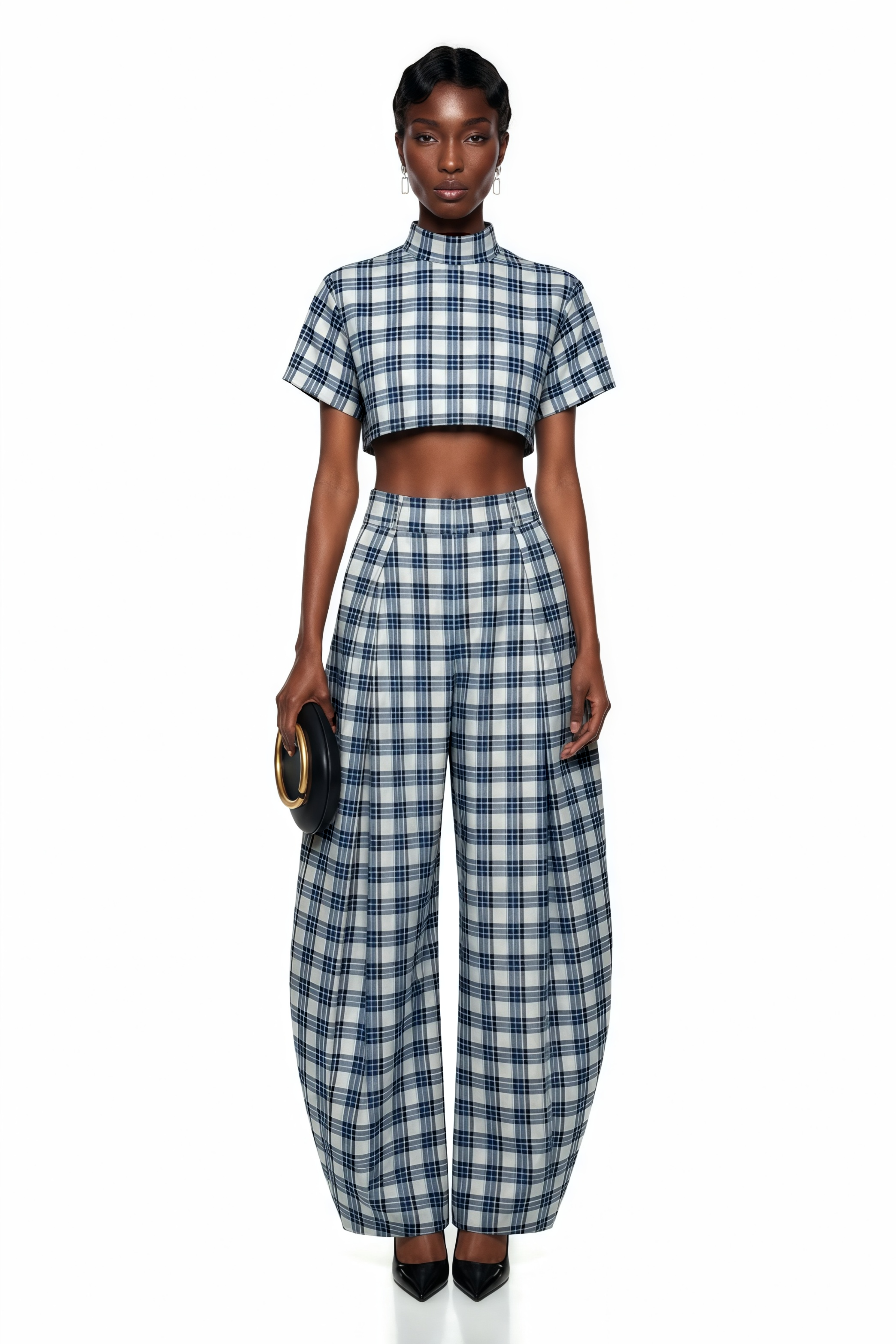 Ceylin Blue Plaid Top & Trousers Set