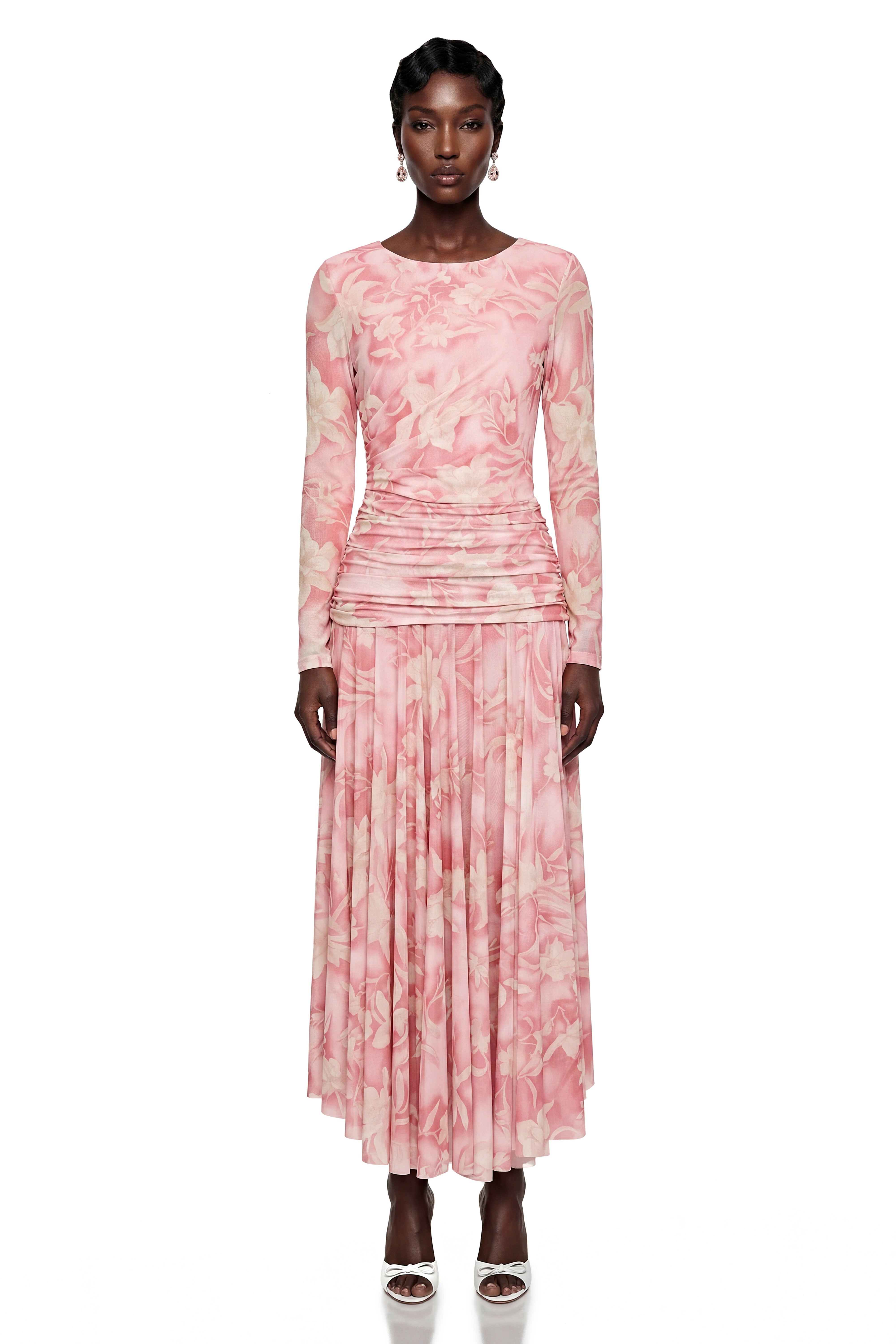 Chantal Pink Floral Print Ruched Maxi Dress