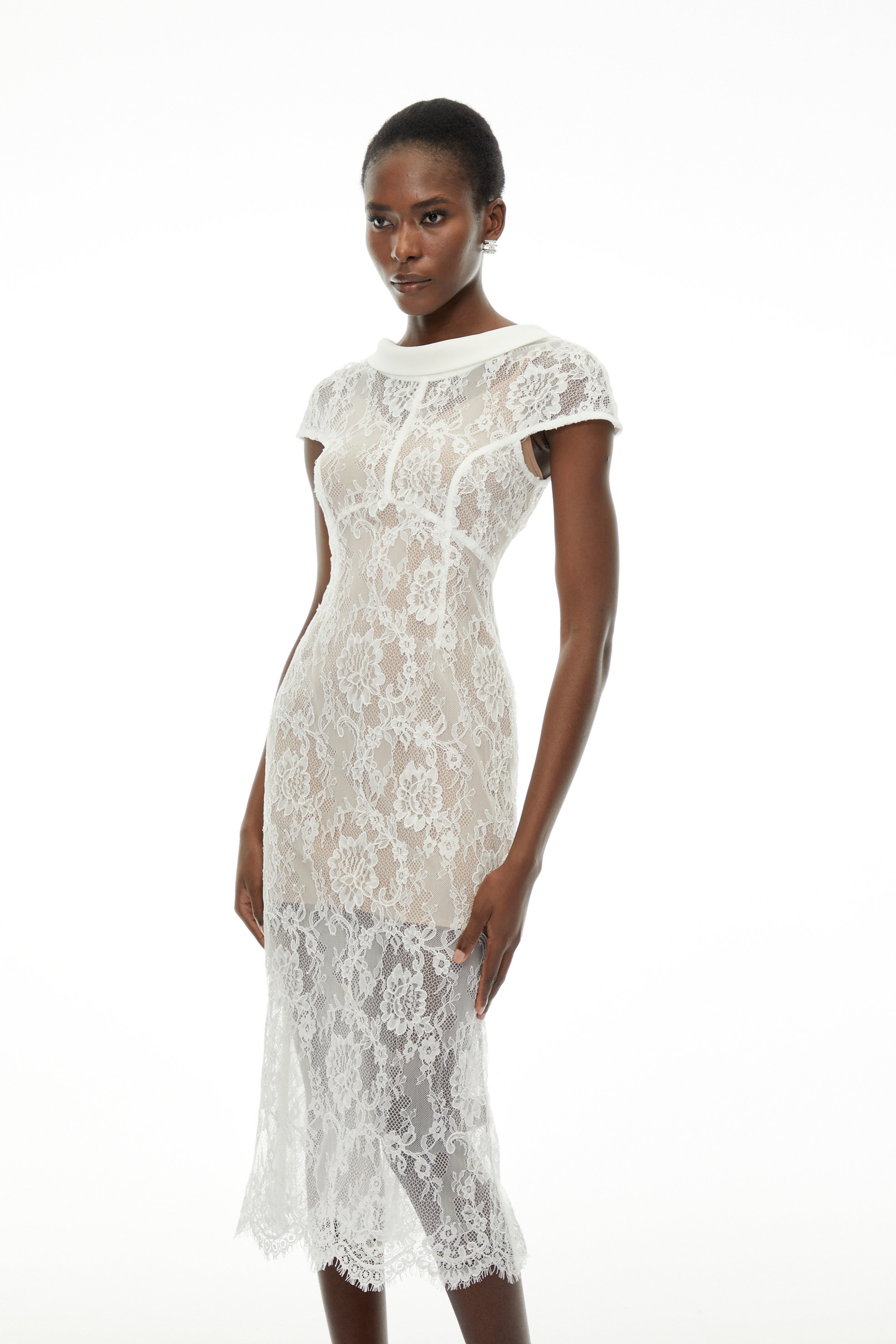 Chantal White Round Neck Floral Lace Midi Dress (Final Sale)