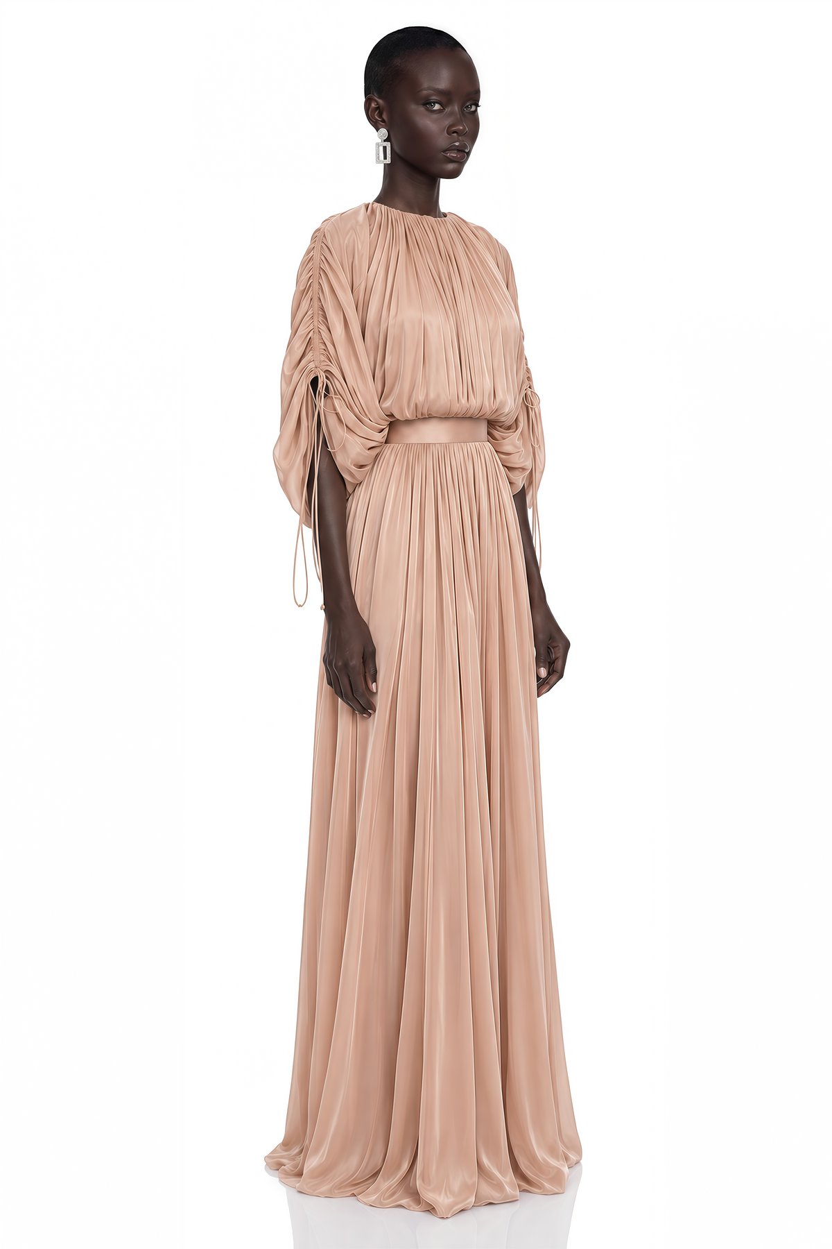 charitina neutral fully pleated blouse & skirt set
