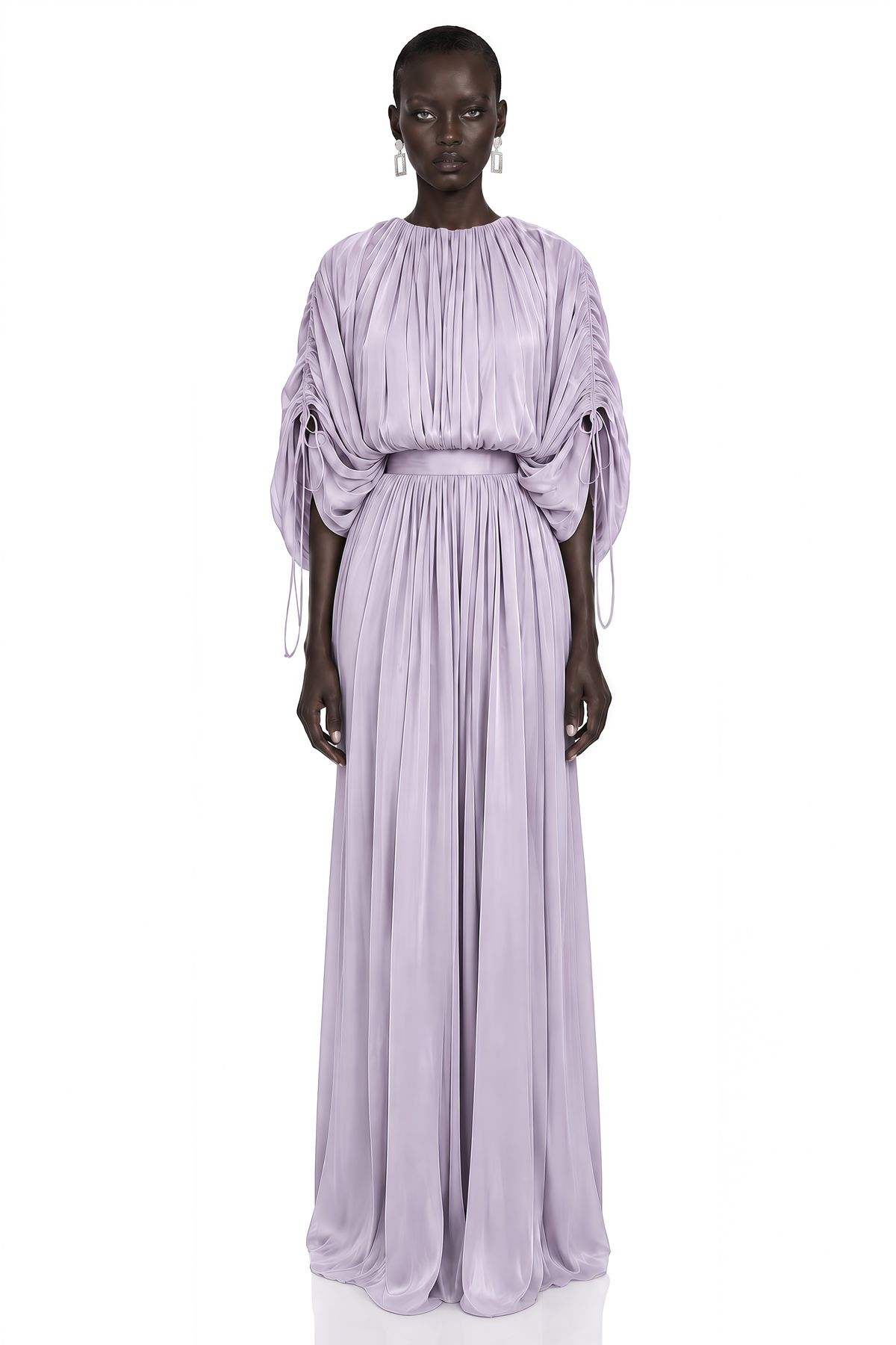 charitina purple fully pleated blouse & skirt set