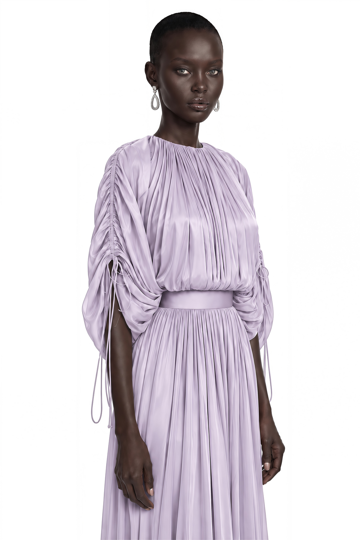 charitina purple fully pleated blouse & skirt set