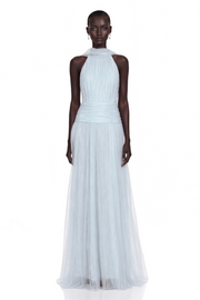Charlotte Baby Blue Halterneck Lace Maxi Dress with Cape