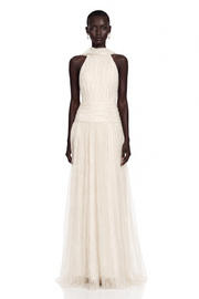 Charlotte Ivory Halterneck Lace Maxi Dress with Cape