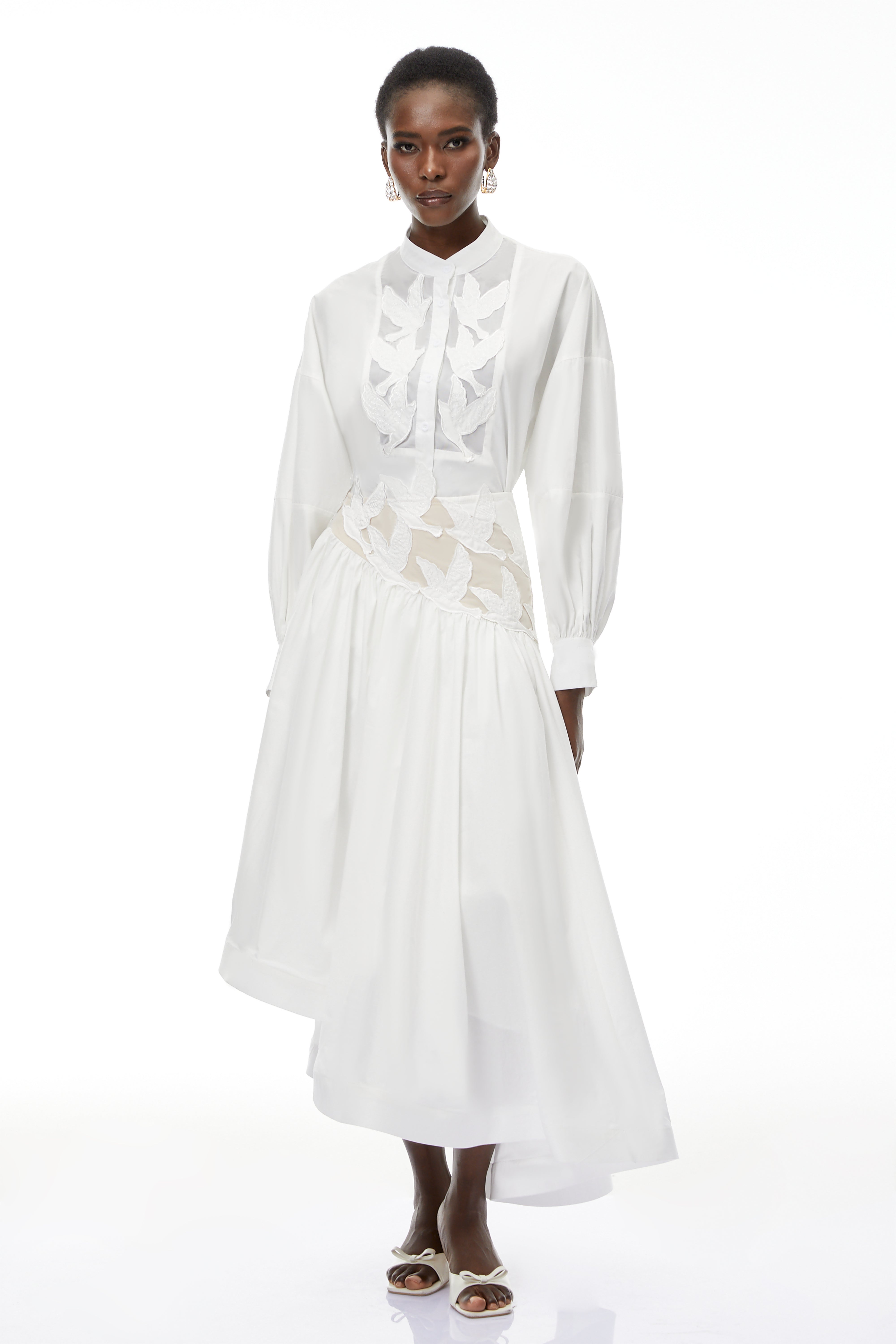Charlotte White Cut-Out Asymmetrical Blouse & Skirt Set (Final Sale)