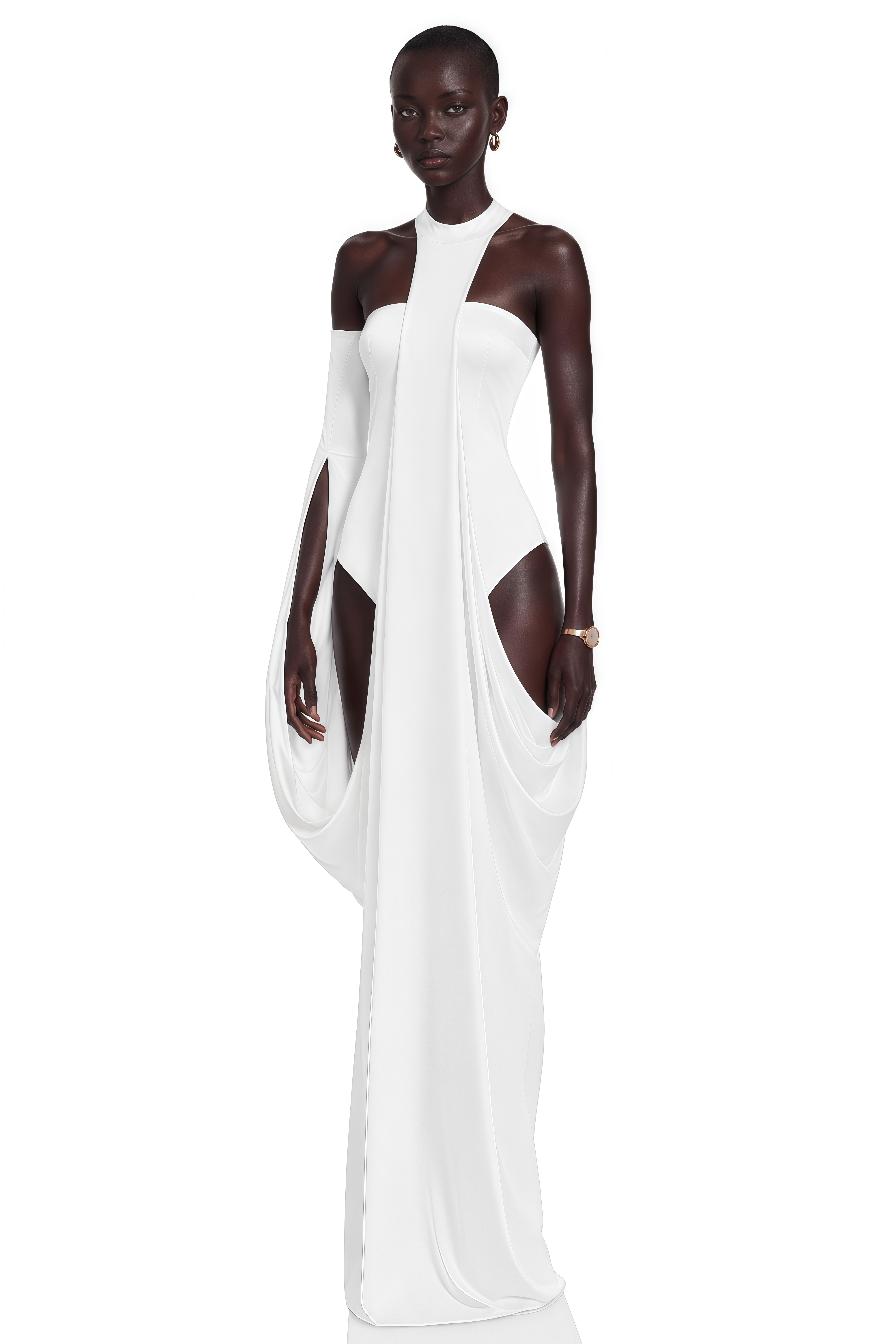 Elowen White Halter Neck Draped Maxi Dress