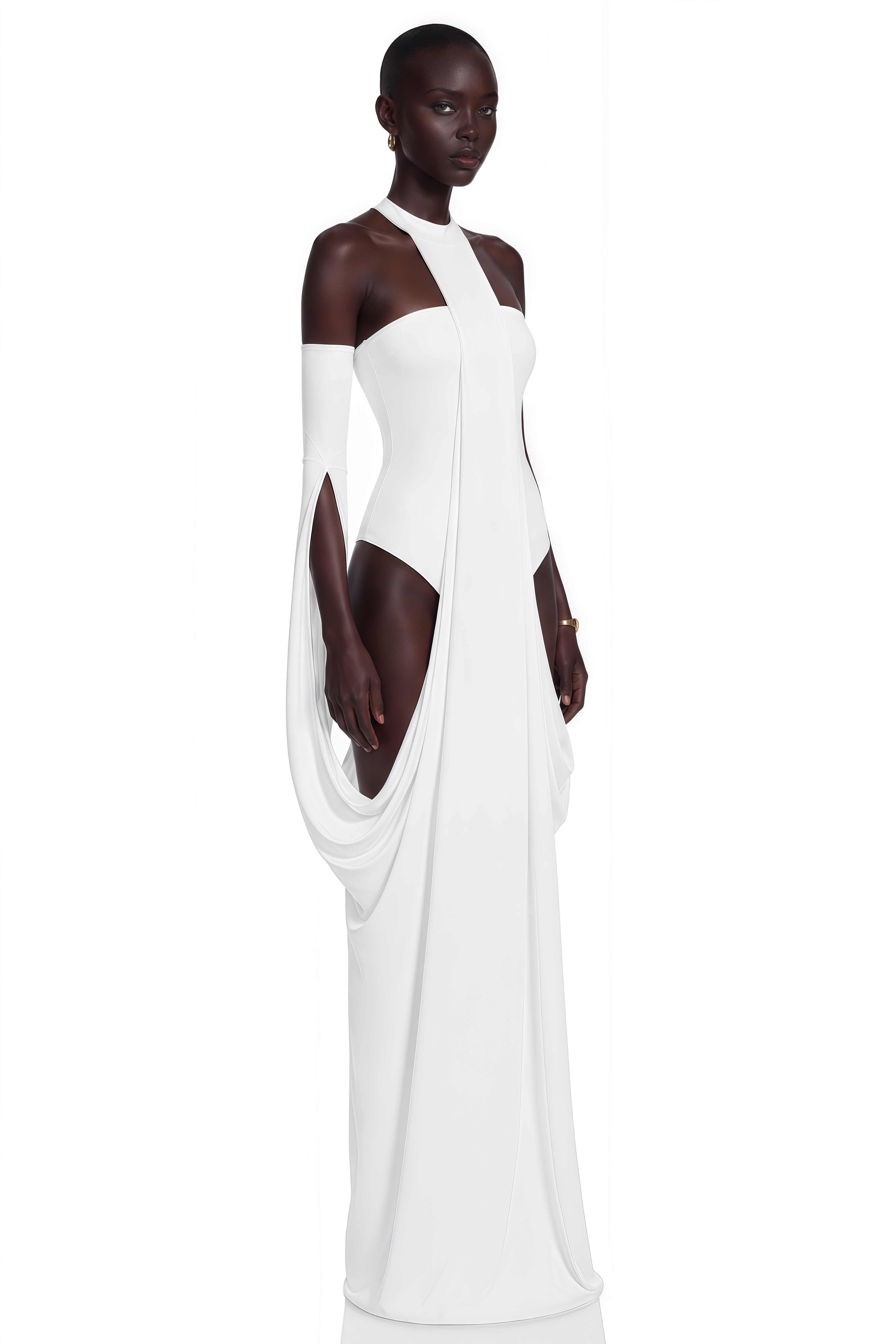 Elowen White Halter Neck Draped Maxi Dress