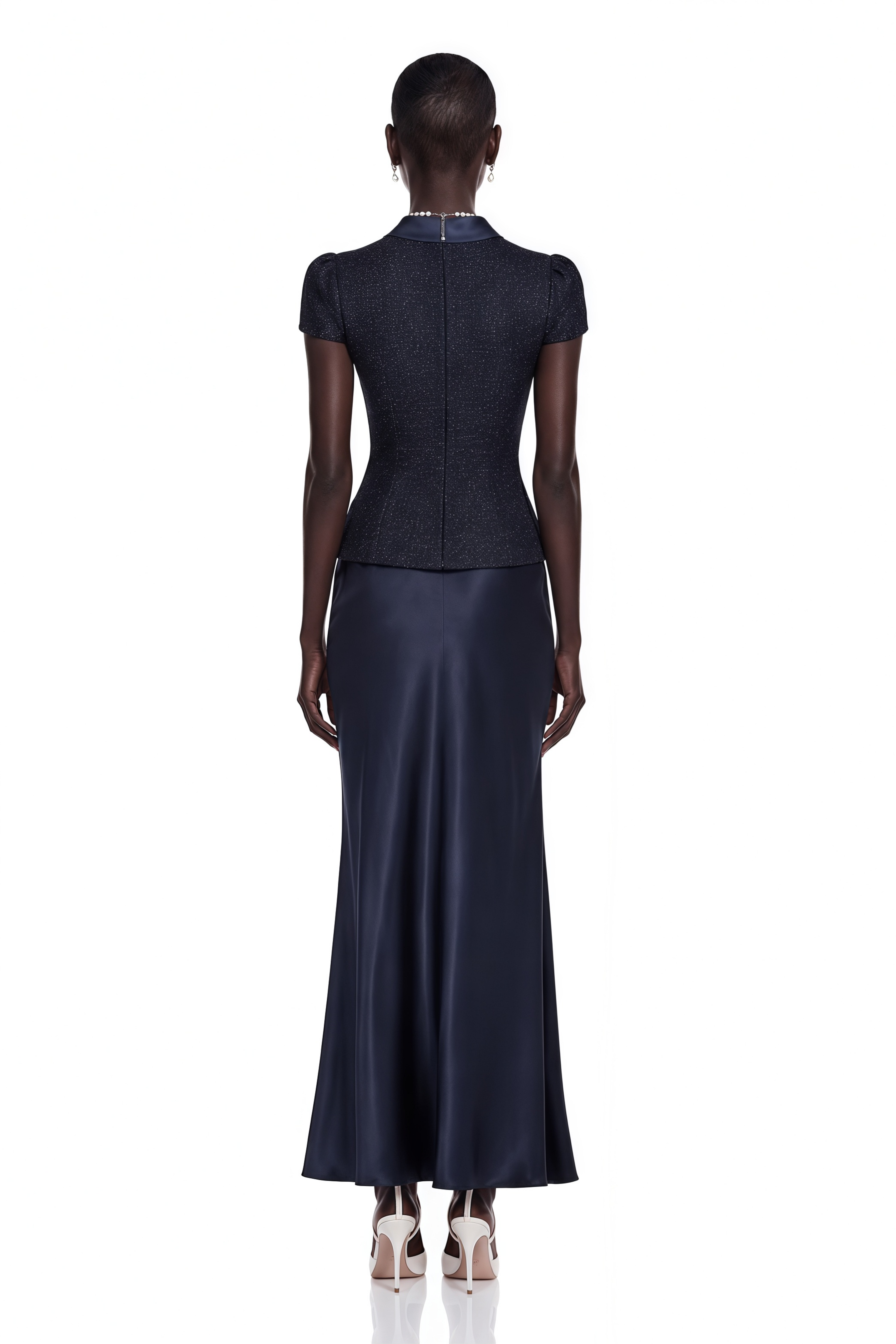 Josette Blue Peplum-Waist Paneled Maxi Dress