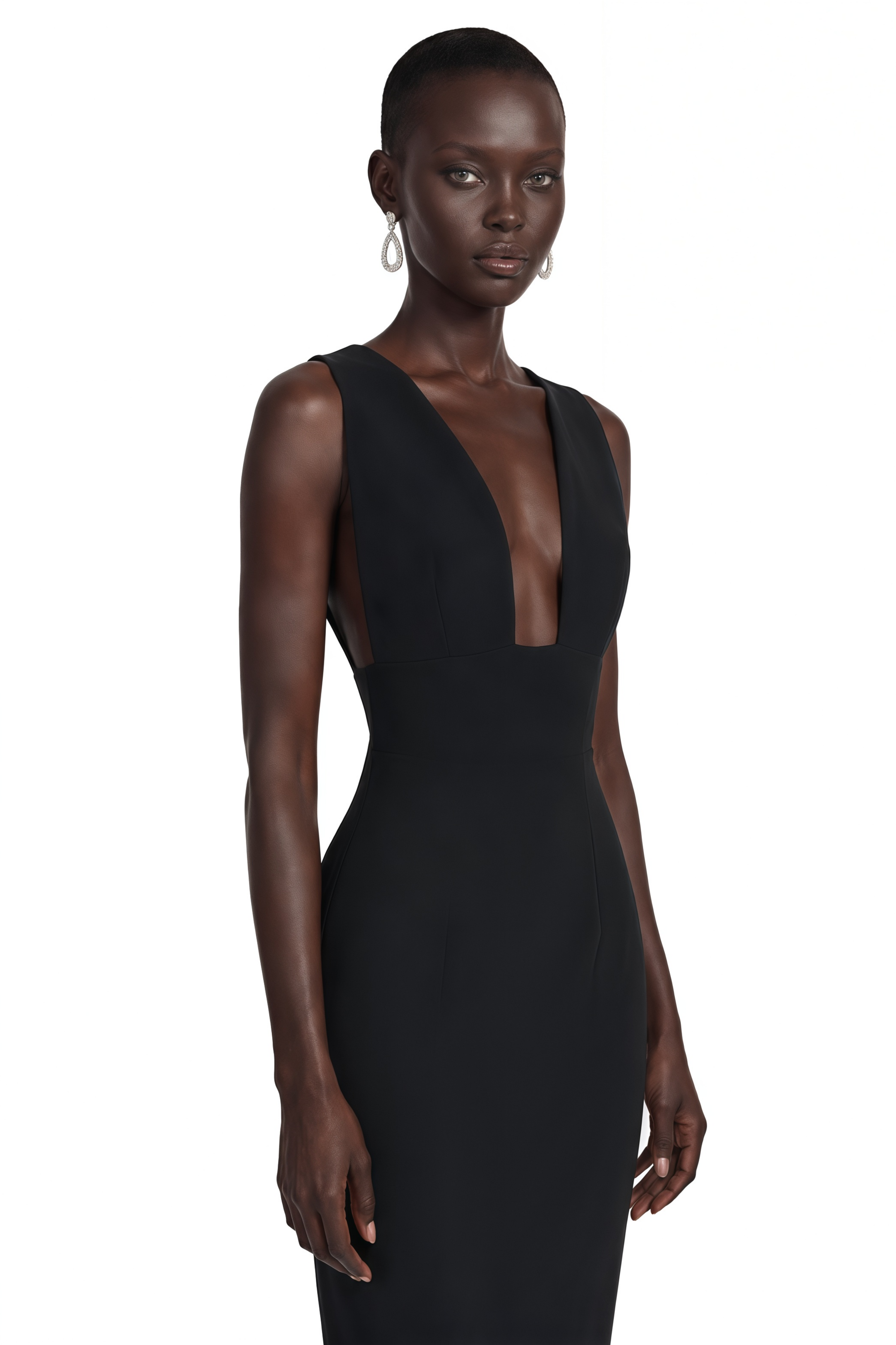 Cherish Black U-Neck Ruched Maxi Dress