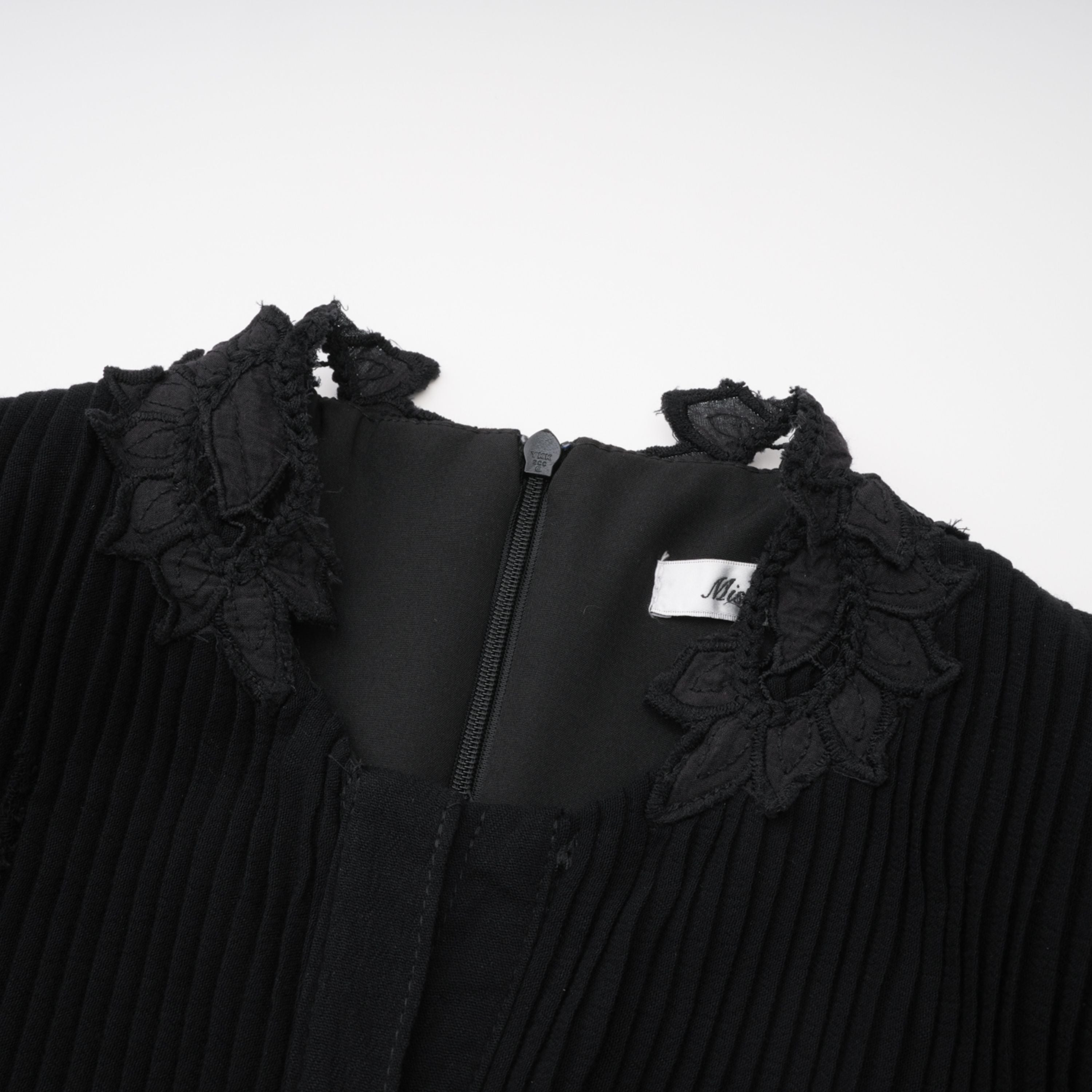Chiara Black Lace Panel Pleated Midi Dress (Final Sale-US Only)