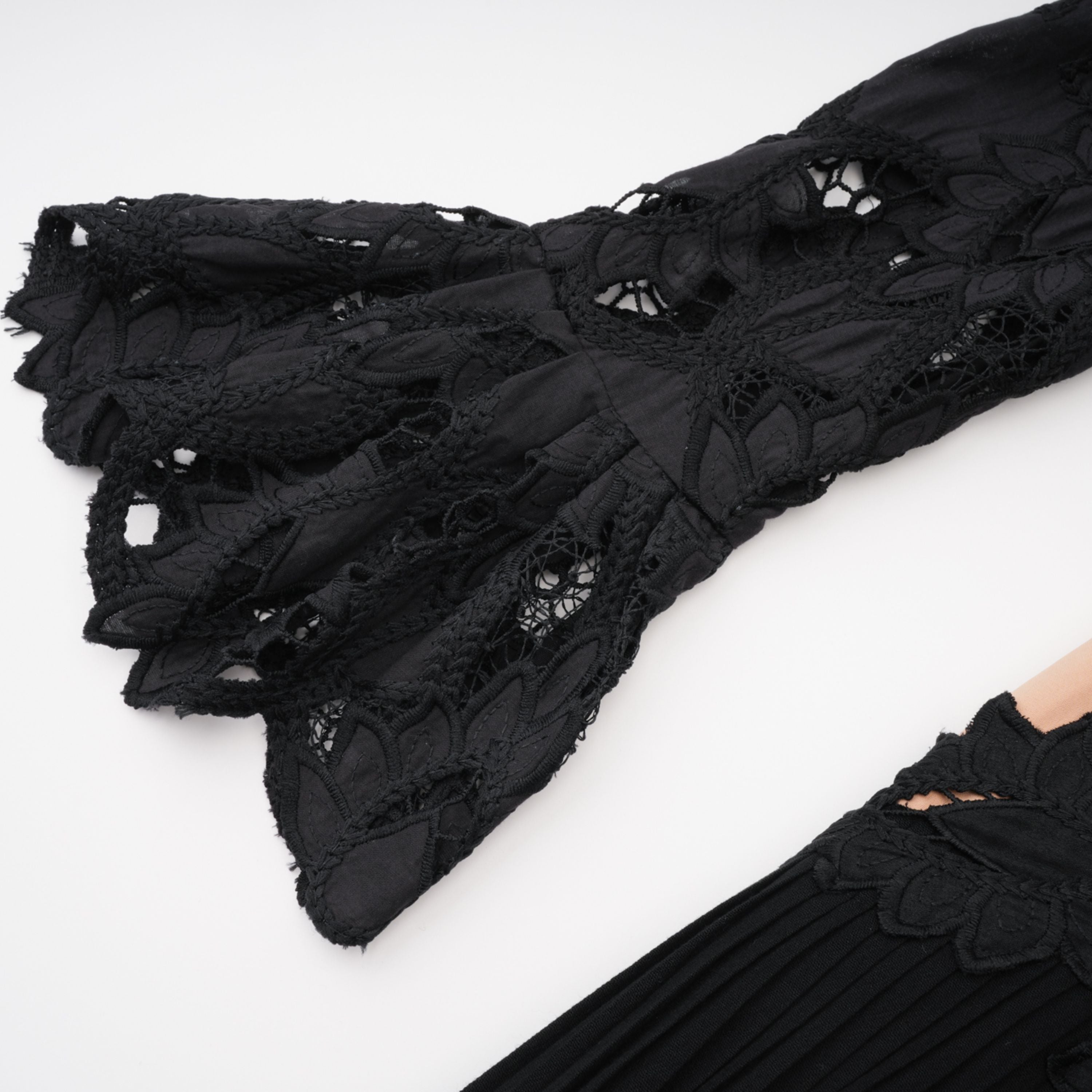 Chiara Black Lace Panel Pleated Midi Dress (Final Sale-US Only)