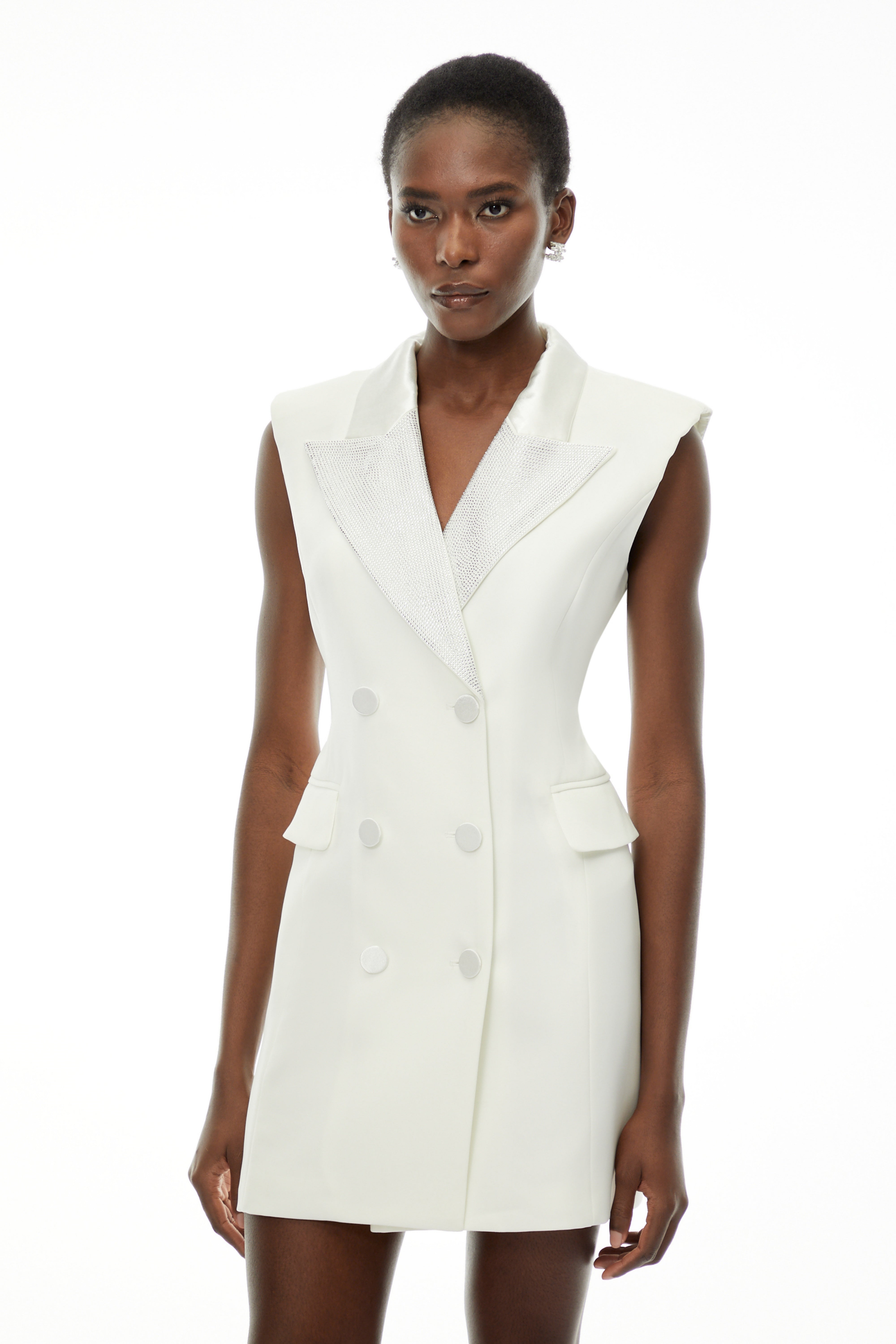 Chiara White Sequin Blazer Dress with Lapel Collar Chiara White Sequin Blazer Dress with Lapel Collar