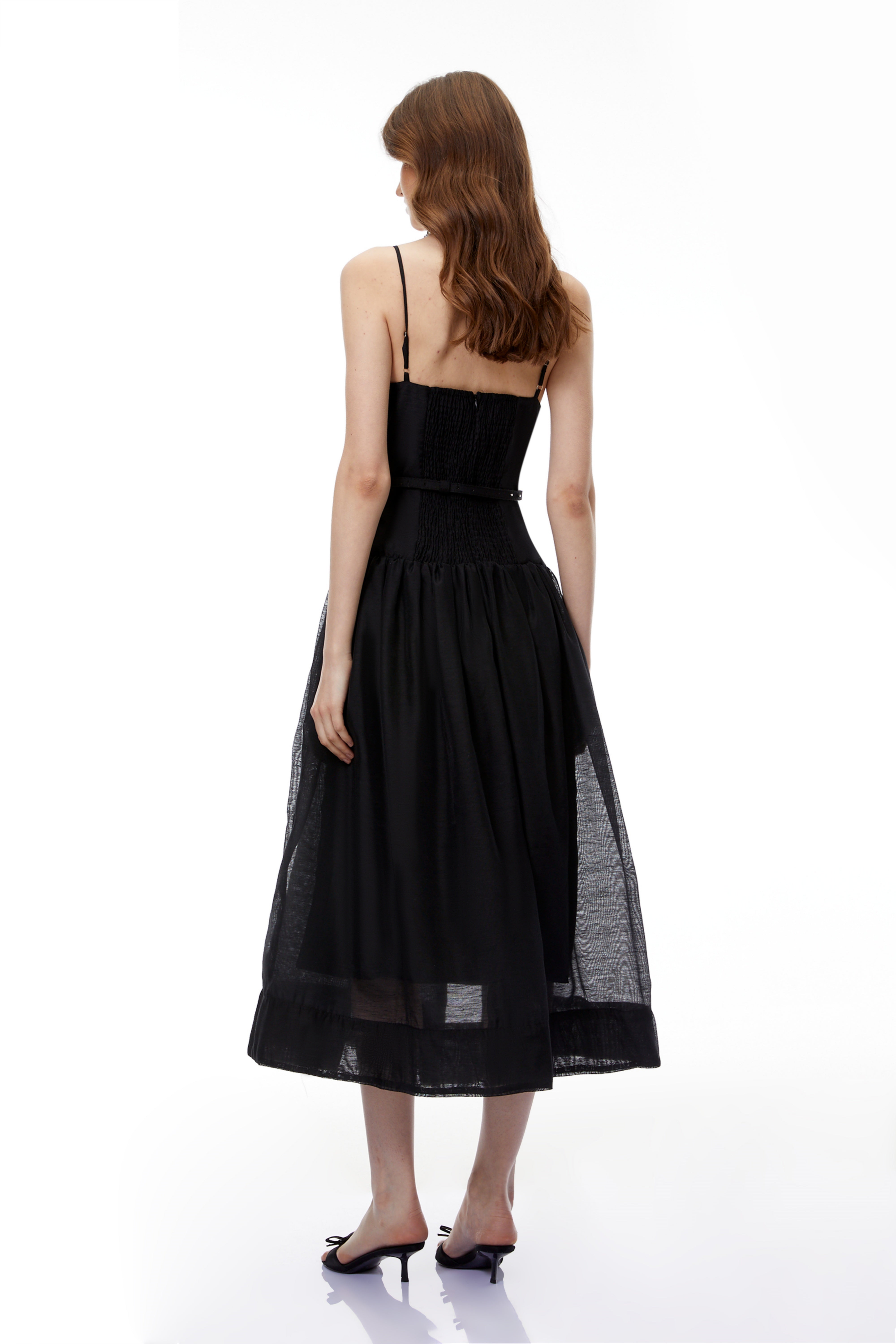 Circe Black Sweetheart Neckline Flared Midi Dress