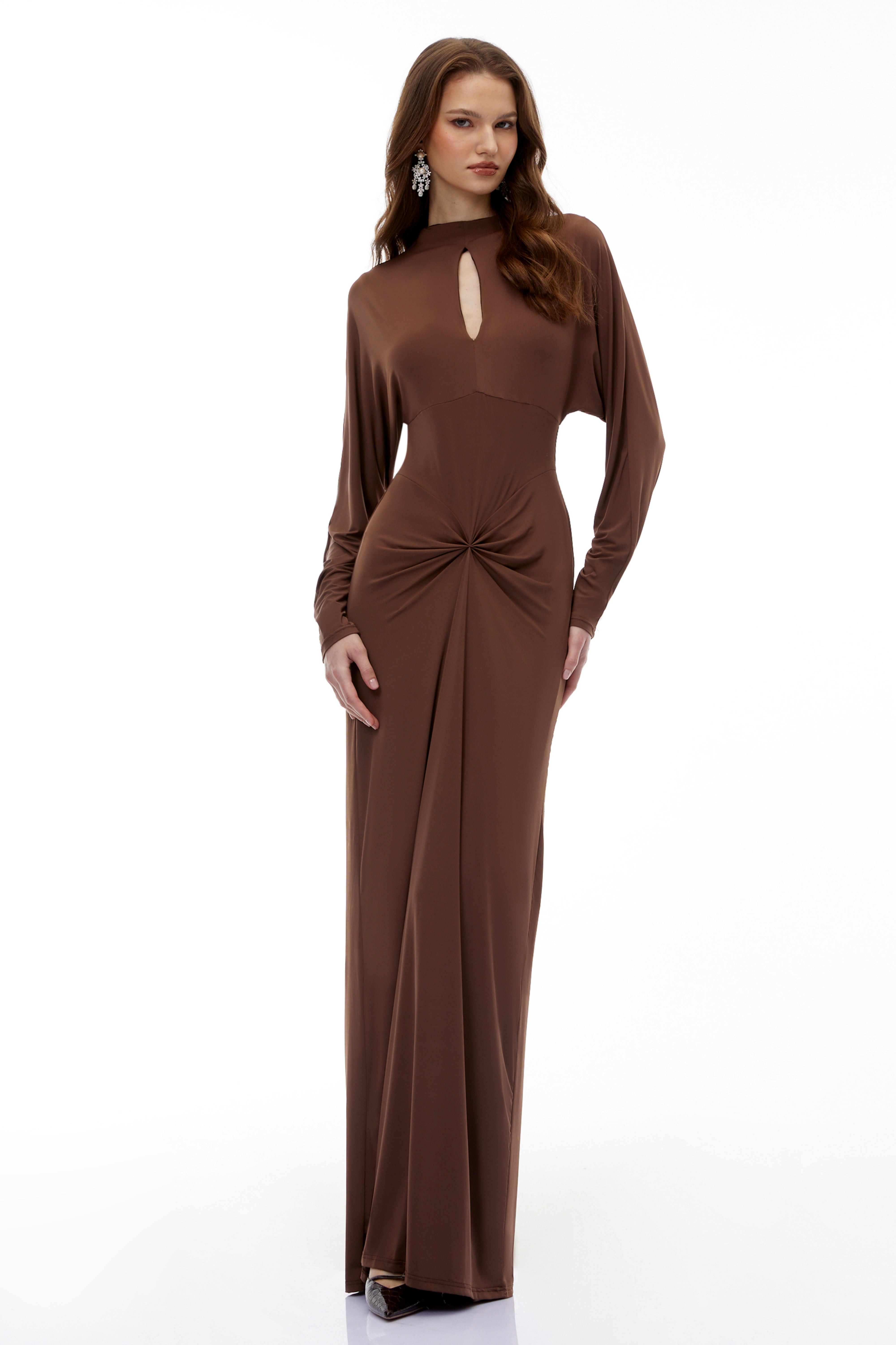 Clara Chocolate Brown Keyhole Twist Front Maxi Dress
